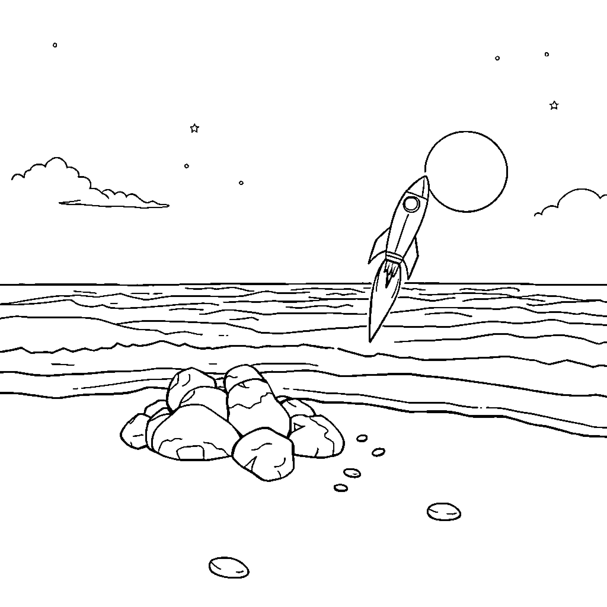 Spawn Exploring the Cosmic Landscape Coloring Page (free black-and-white line drawing printable PDF for all, from beginners to advanced learners, including children, teens, adults, and seniors)