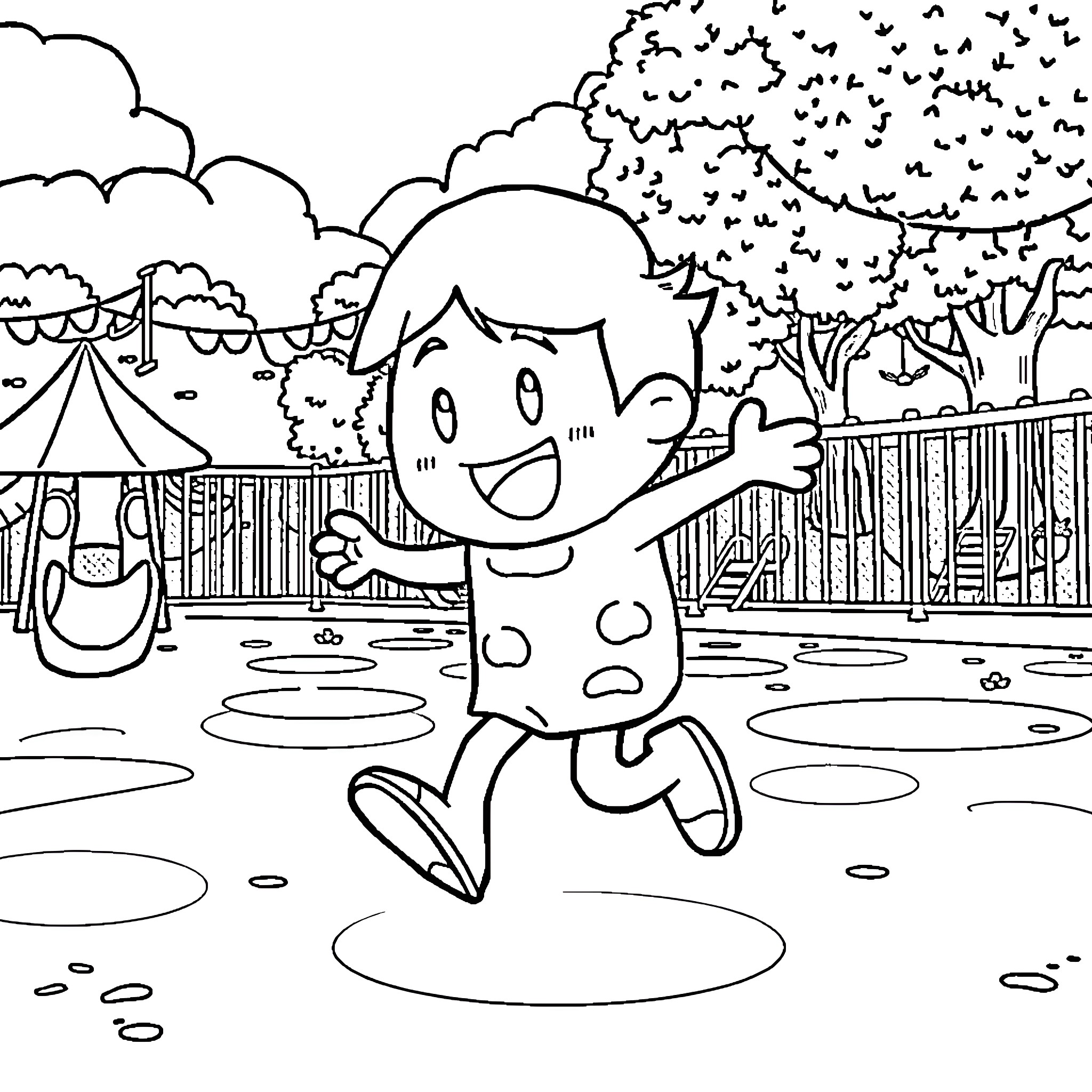 Among Us Character Happily Exploring the Outdoors Coloring Page (free black-and-white line drawing printable PDF for all, from beginners to advanced learners, including children, teens, adults, and seniors)
