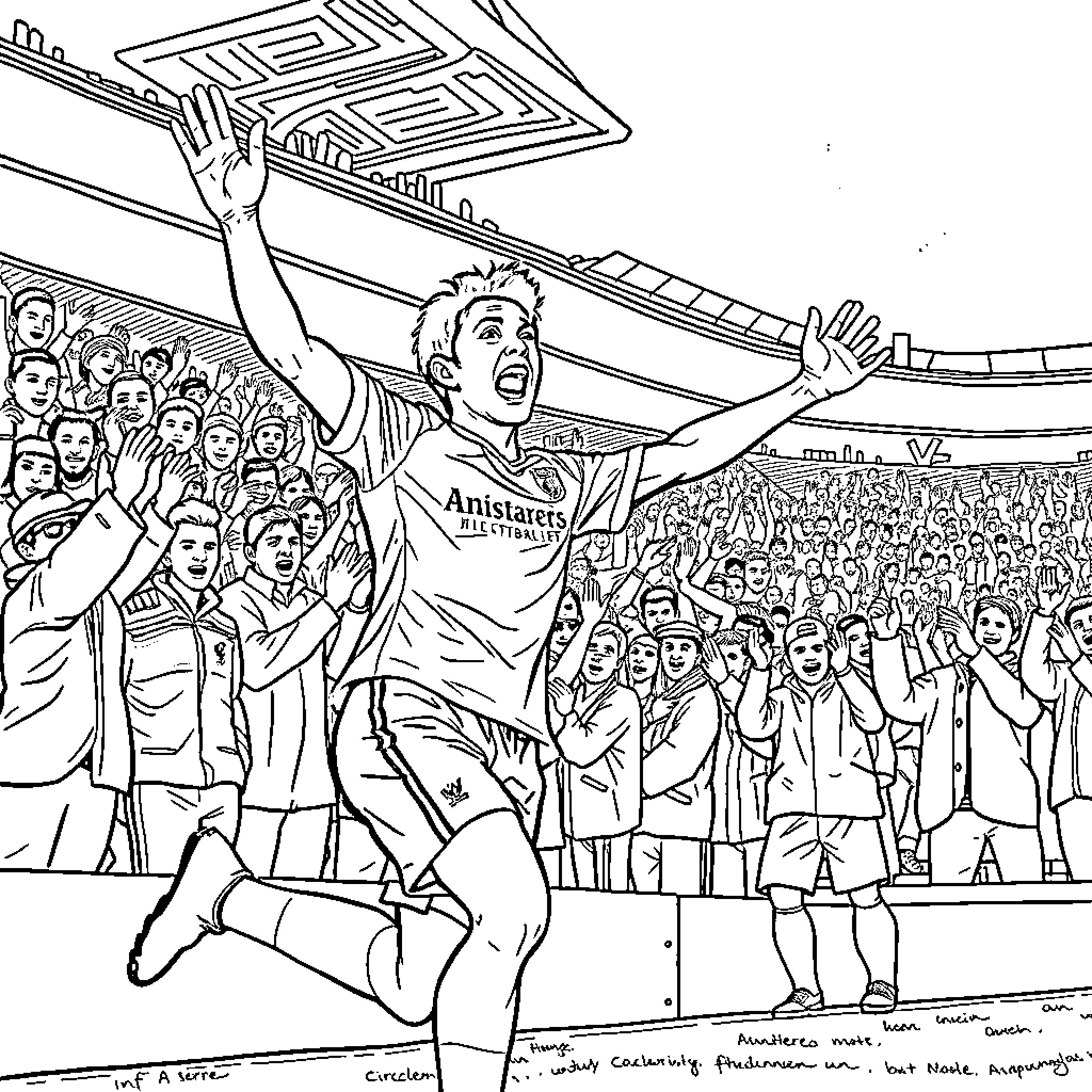 Maguire Celebrates Victory with Enthusiastic Fans Coloring Page (free black-and-white line drawing printable PDF for all, from beginners to advanced learners, including children, teens, adults, and seniors)
