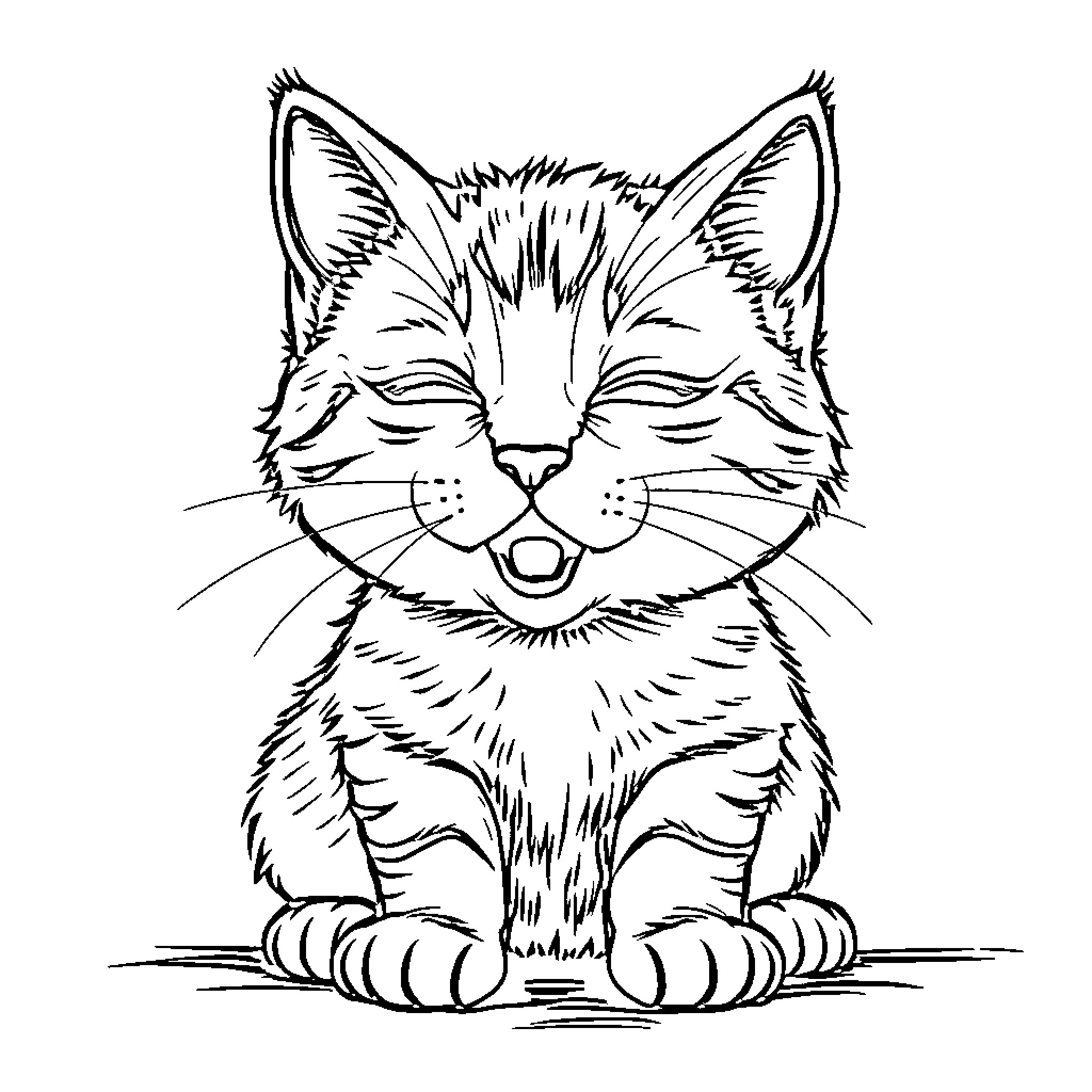 Cat resting with closed eyes Coloring Page (free black-and-white line drawing printable PDF for all, from beginners to advanced learners, including children, teens, adults, and seniors)