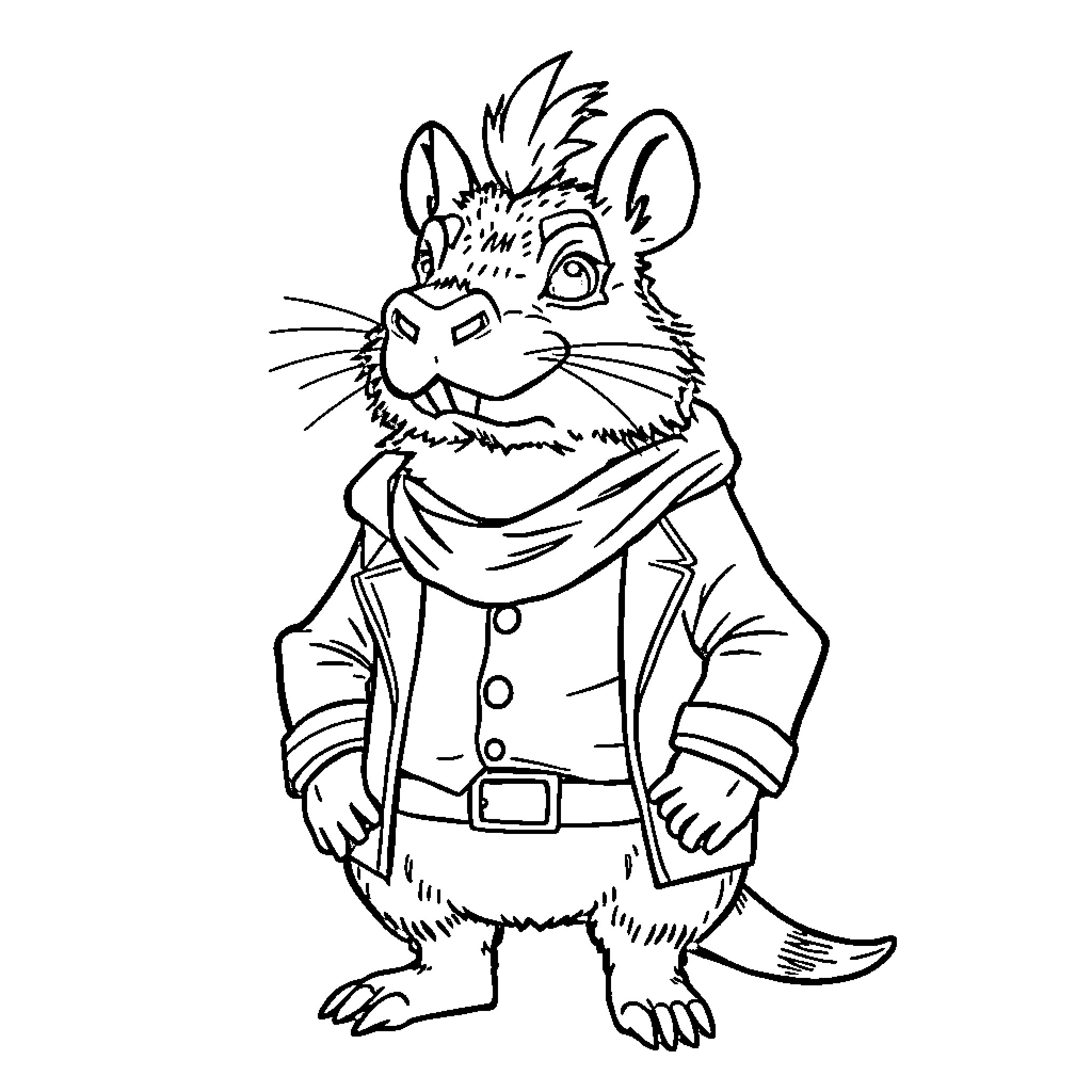 Capybara dressed in formal attire Coloring Page (free black-and-white line drawing printable PDF for all, from beginners to advanced learners, including children, teens, adults, and seniors)