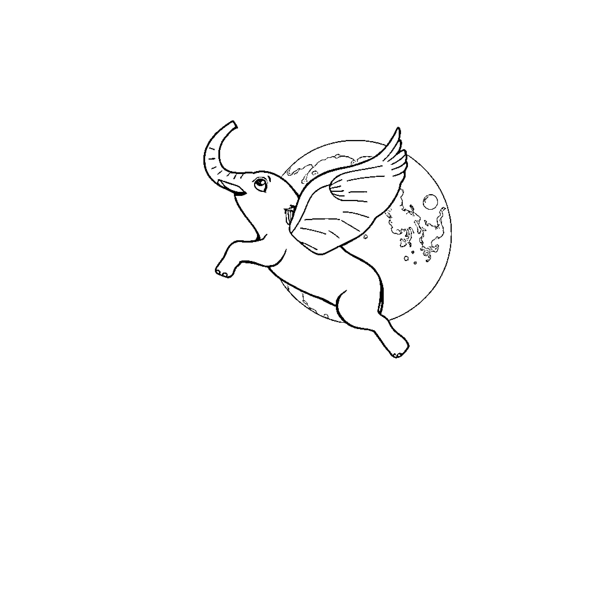 Elephant taking flight with wings Coloring Page (free black-and-white line drawing printable PDF for all, from beginners to advanced learners, including children, teens, adults, and seniors)