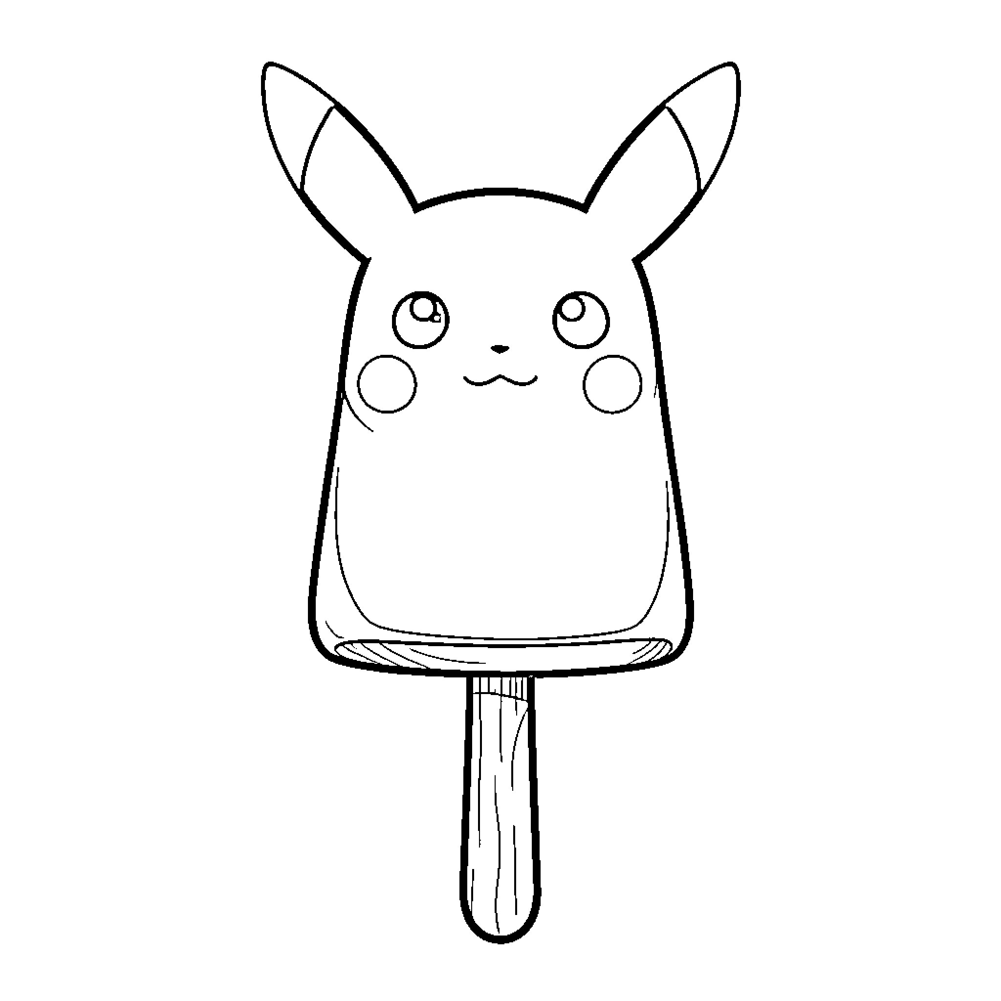Pikachu shaped popsicle with a cute expression Coloring Page (free black-and-white line drawing printable PDF for all, from beginners to advanced learners, including children, teens, adults, and seniors)