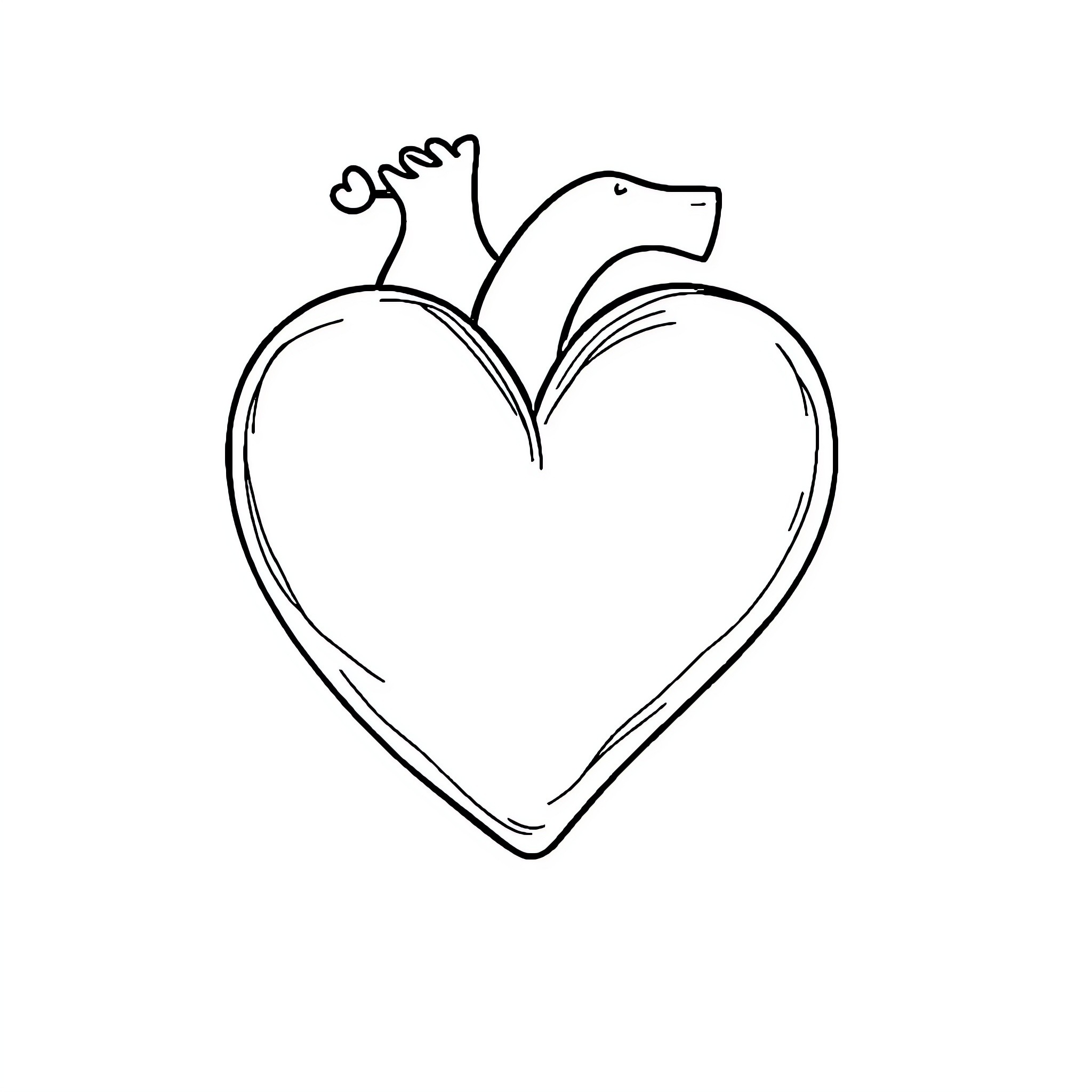 Heart-shaped Pet Silhouette Coloring Page (free black-and-white line drawing printable PDF for all, from beginners to advanced learners, including children, teens, adults, and seniors)