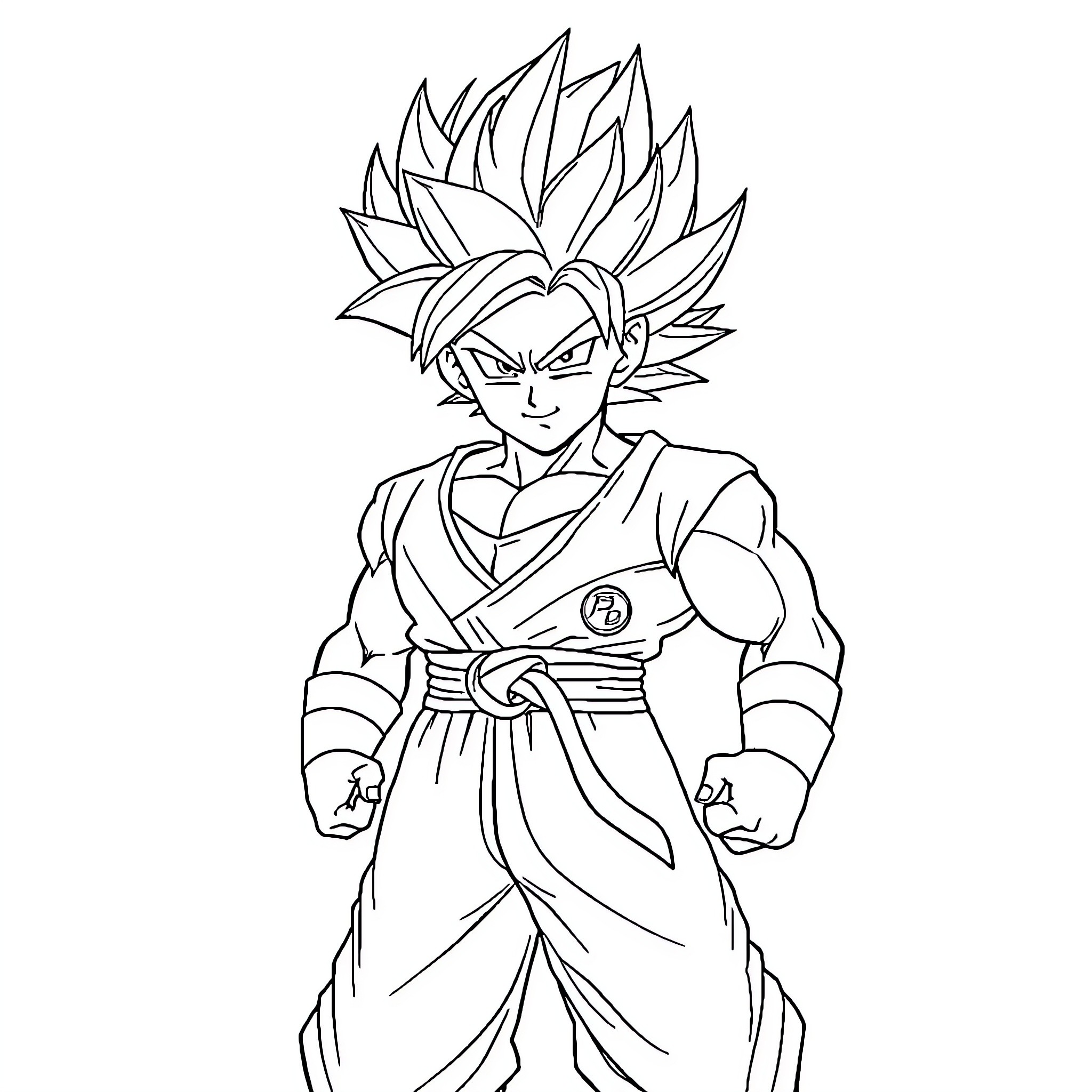 Super Saiyan Trump Warrior Stance Coloring Page (free black-and-white line drawing printable PDF for all, from beginners to advanced learners, including children, teens, adults, and seniors)