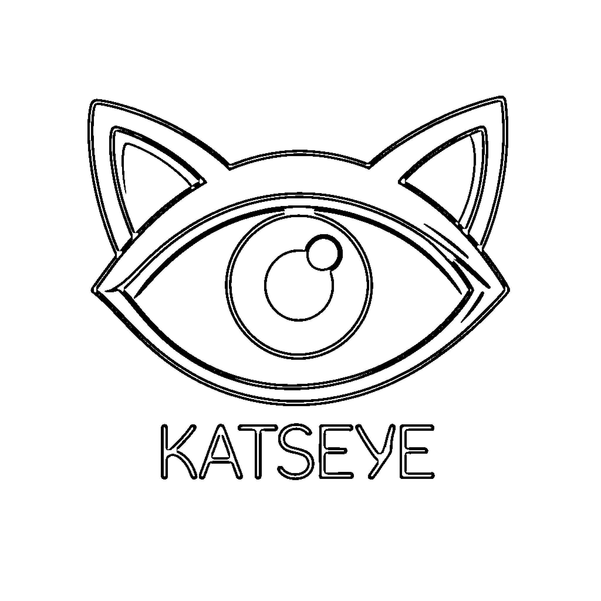 Katseye logo featuring an eye with cat ears Coloring Page (free black-and-white line drawing printable PDF for all, from beginners to advanced learners, including children, teens, adults, and seniors)