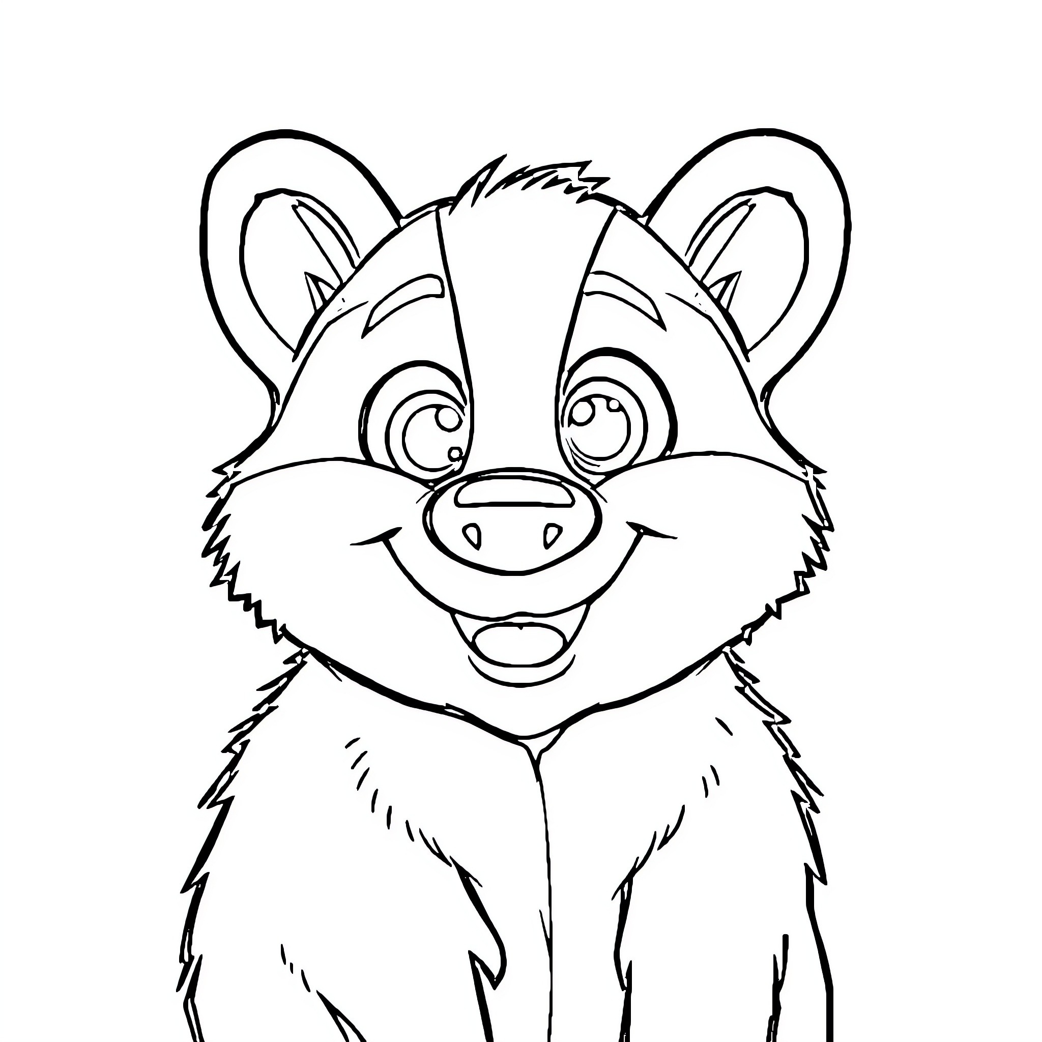Honey Badger's Charming Expression Coloring Page (free black-and-white line drawing printable PDF for all, from beginners to advanced learners, including children, teens, adults, and seniors)