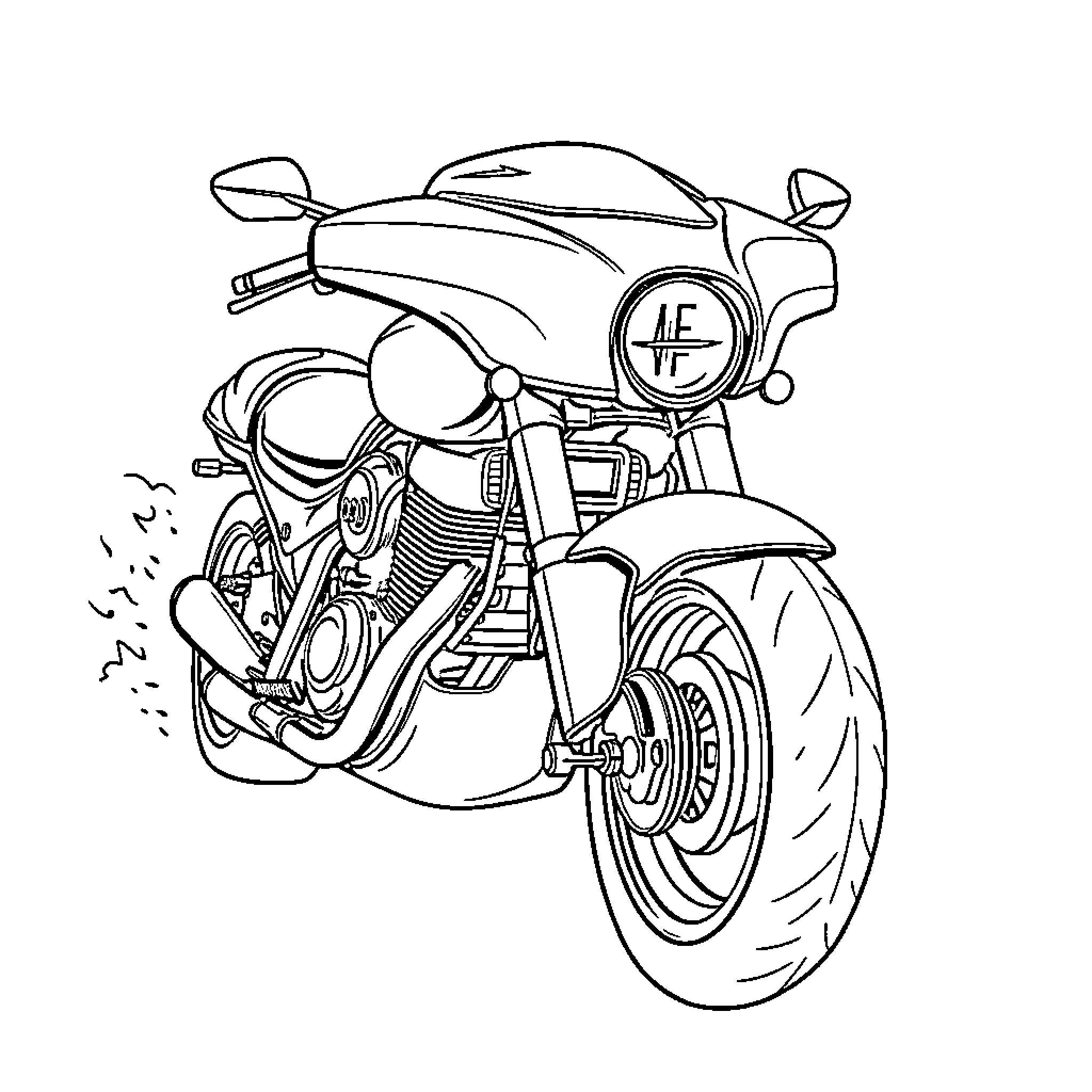 Vehicle Engine in Motion with Sleek Design Coloring Page (free black-and-white line drawing printable PDF for all, from beginners to advanced learners, including children, teens, adults, and seniors)