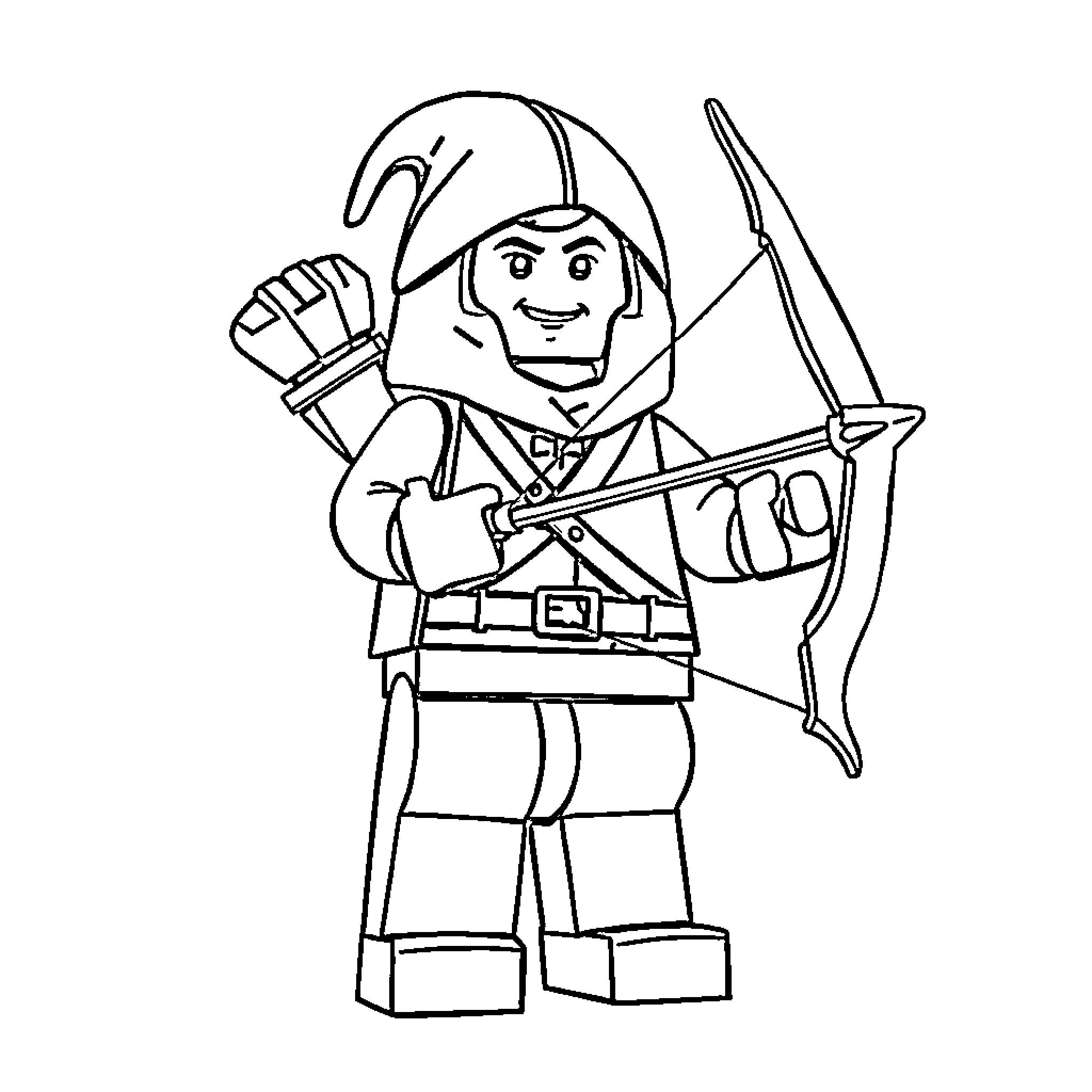 Robin Hood Wielding His Bow and Arrow Coloring Page (free black-and-white line drawing printable PDF for all, from beginners to advanced learners, including children, teens, adults, and seniors)