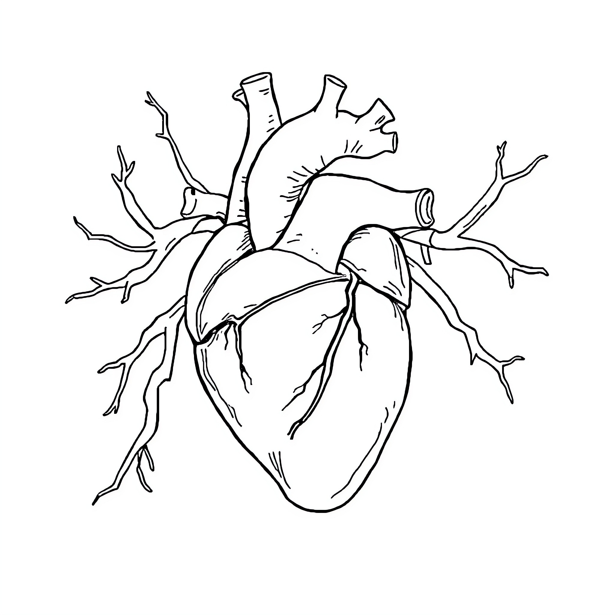 Heart, an Anatomical Study Coloring Page (free black-and-white line drawing printable PDF for all, from beginners to advanced learners, including children, teens, adults, and seniors)