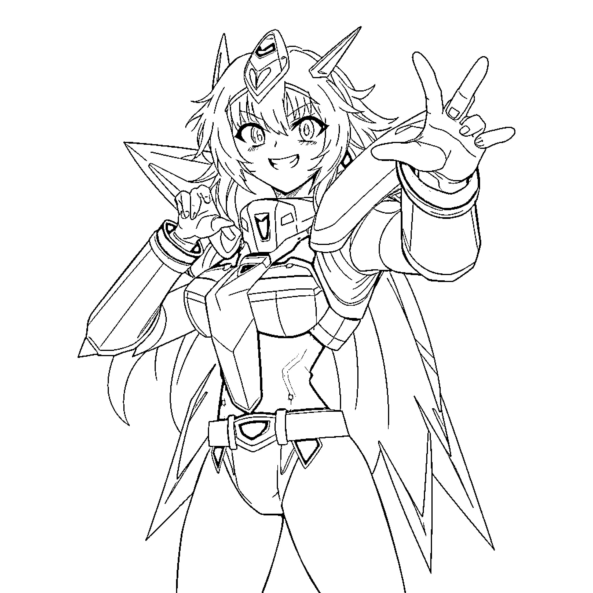 Kuromi in Playful and Energetic Pose Coloring Page (free black-and-white line drawing printable PDF for all, from beginners to advanced learners, including children, teens, adults, and seniors)