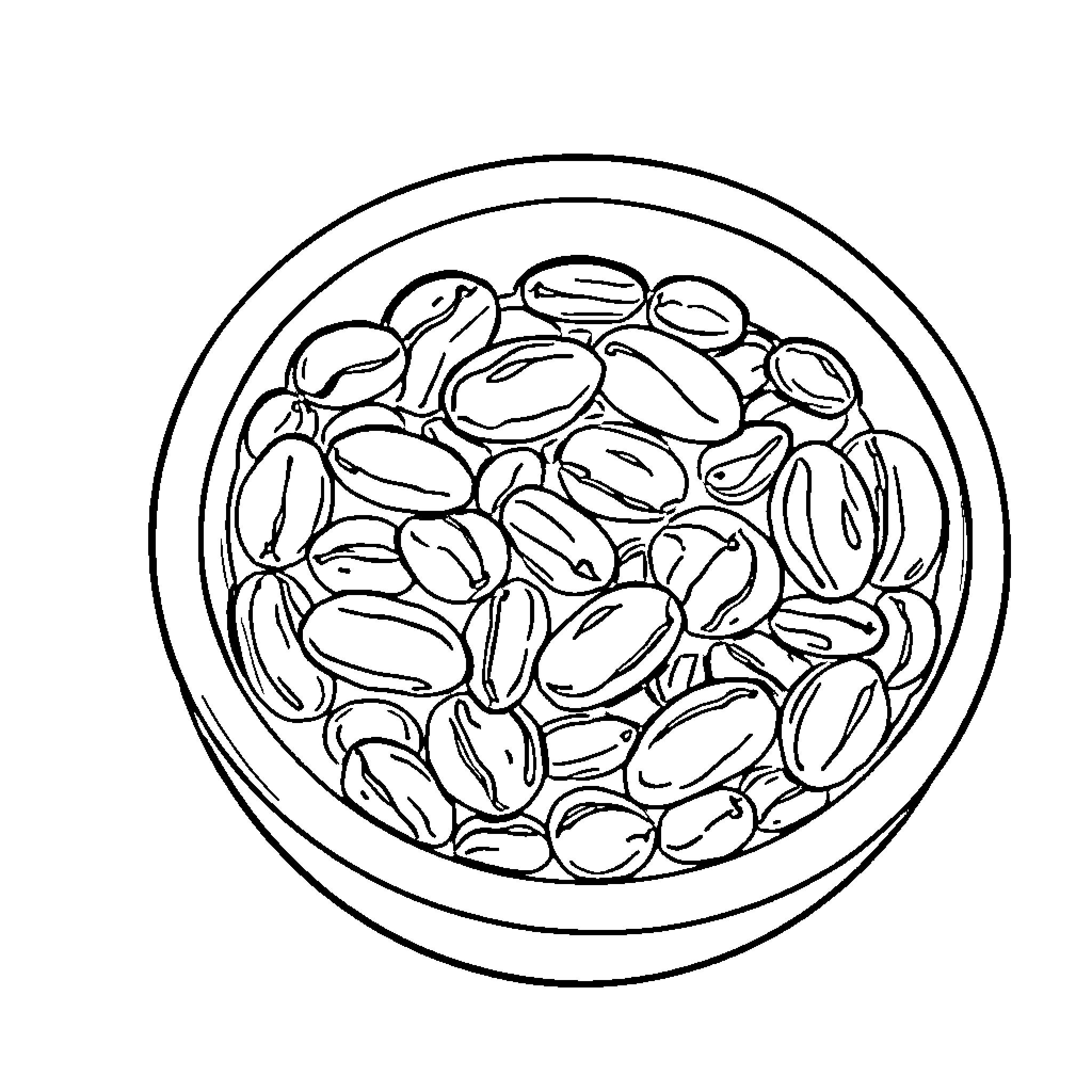 Nuts in a Bowl Coloring Page (free black-and-white line drawing printable PDF for all, from beginners to advanced learners, including children, teens, adults, and seniors)