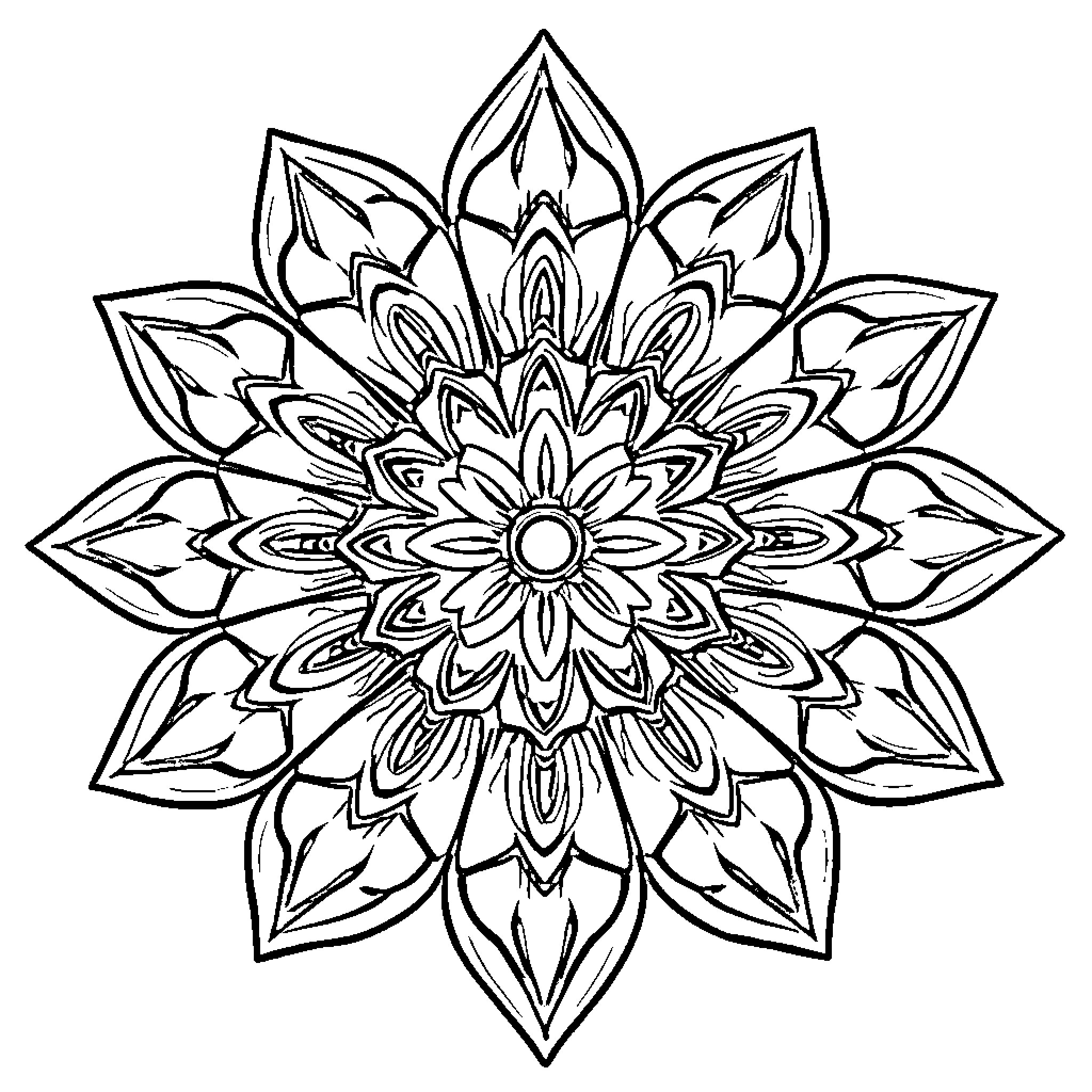 Flower with intricate mandala design Coloring Page (free black-and-white line drawing printable PDF for all, from beginners to advanced learners, including children, teens, adults, and seniors)