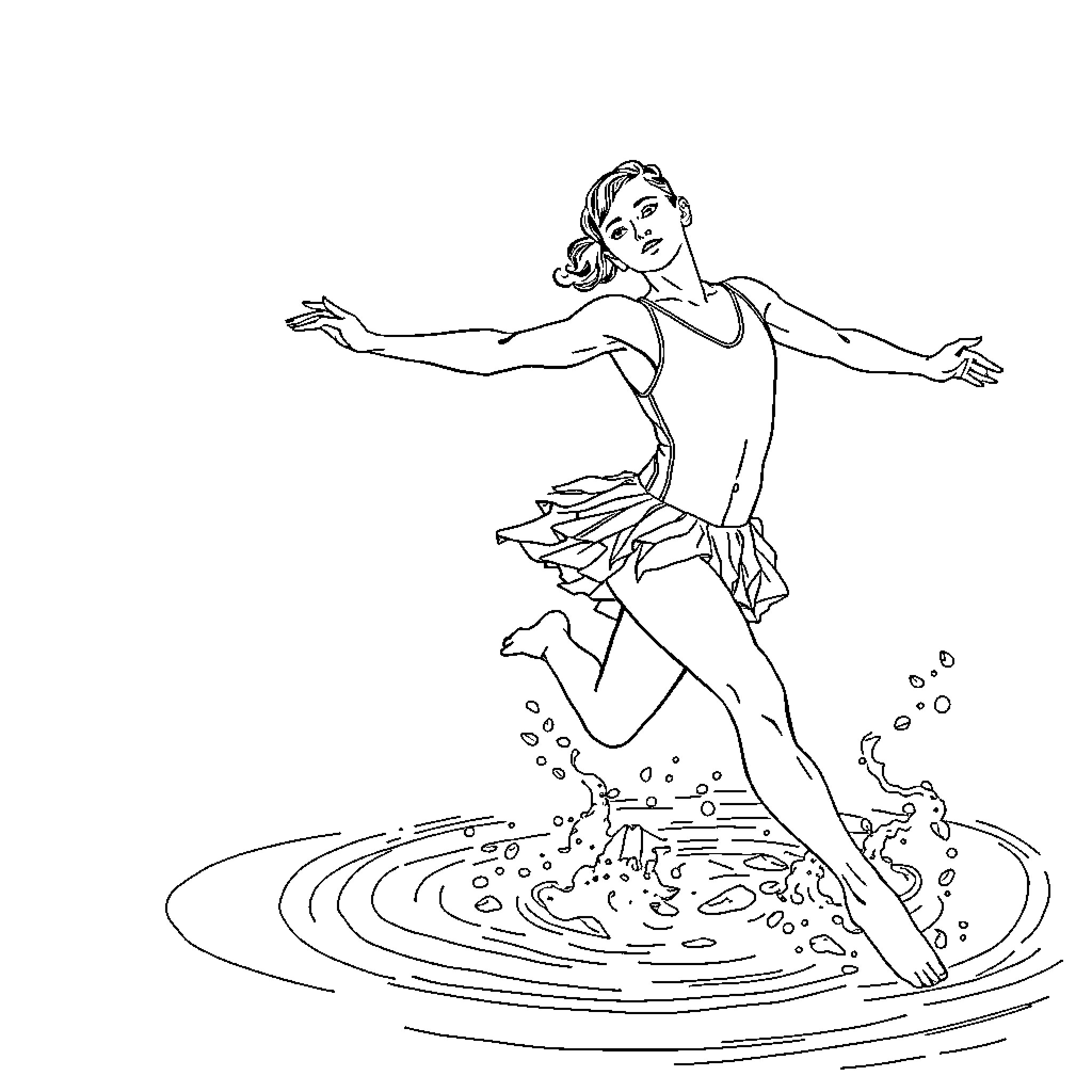 Nageuse performing elegant water dance Coloring Page (free black-and-white line drawing printable PDF for all, from beginners to advanced learners, including children, teens, adults, and seniors)