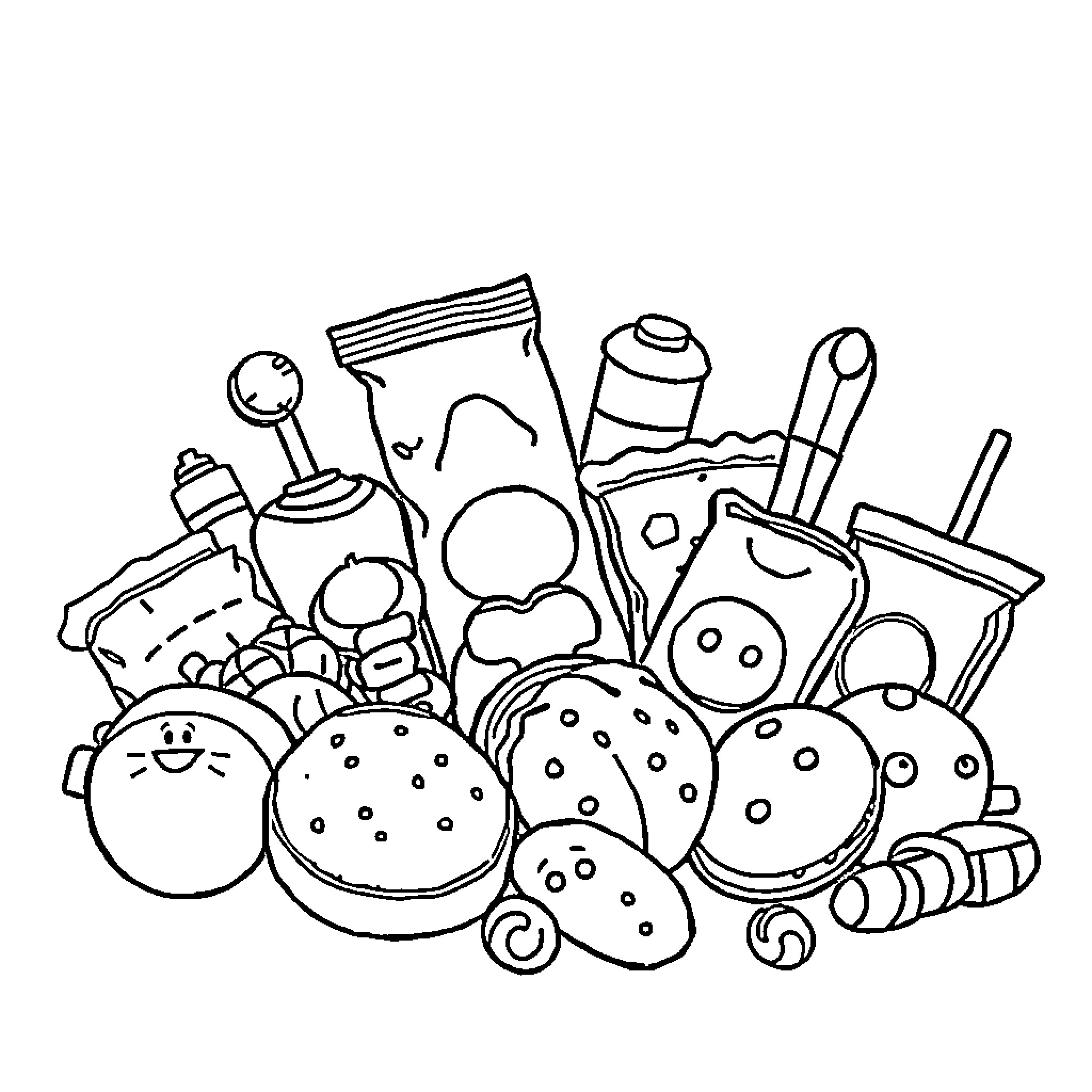Kid's Assortment of Toys and School Supplies Coloring Page (free black-and-white line drawing printable PDF for all, from beginners to advanced learners, including children, teens, adults, and seniors)