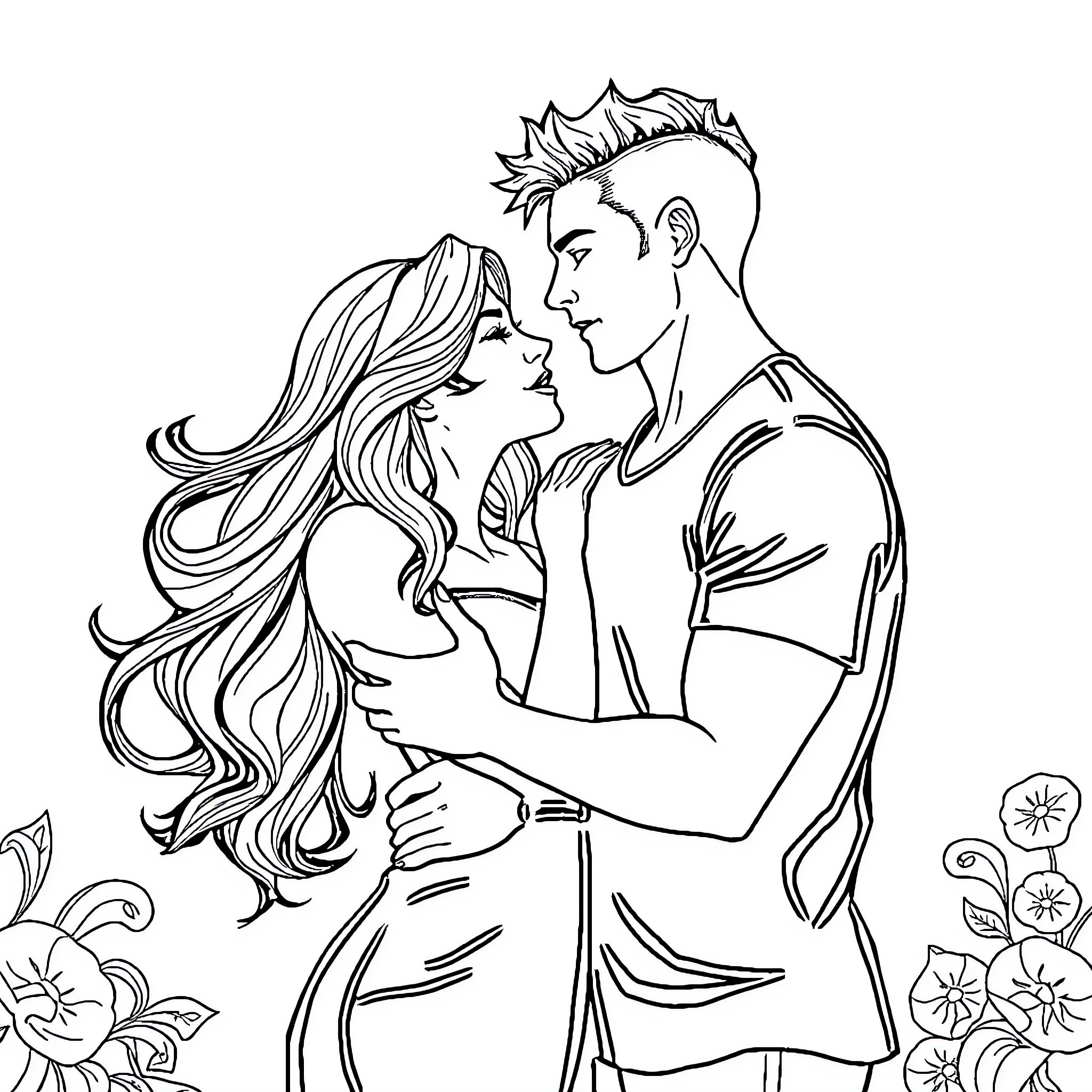 Lux: Enchanting Embrace of Love Coloring Page (free black-and-white line drawing printable PDF for all, from beginners to advanced learners, including children, teens, adults, and seniors)
