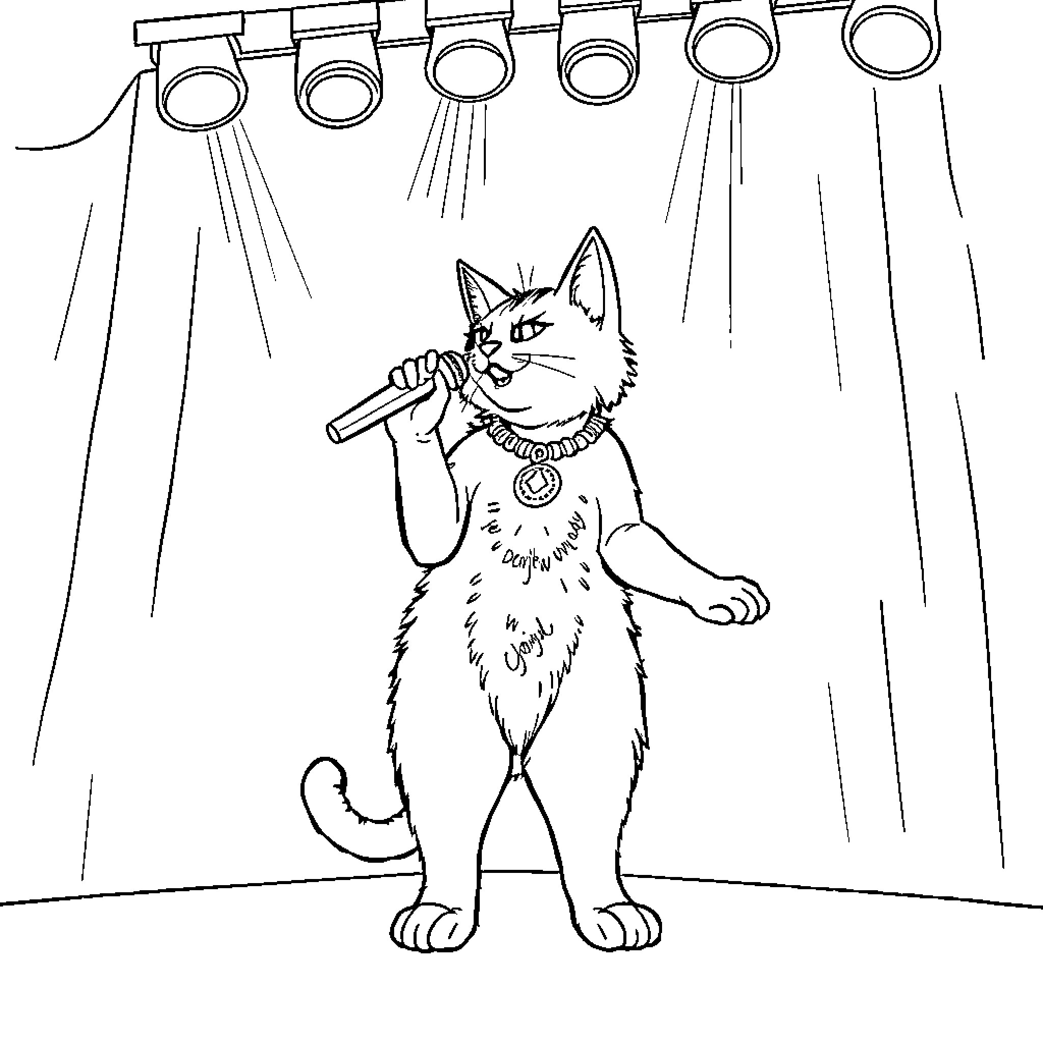 Doja Cat performing on stage Coloring Page (free black-and-white line drawing printable PDF for all, from beginners to advanced learners, including children, teens, adults, and seniors)