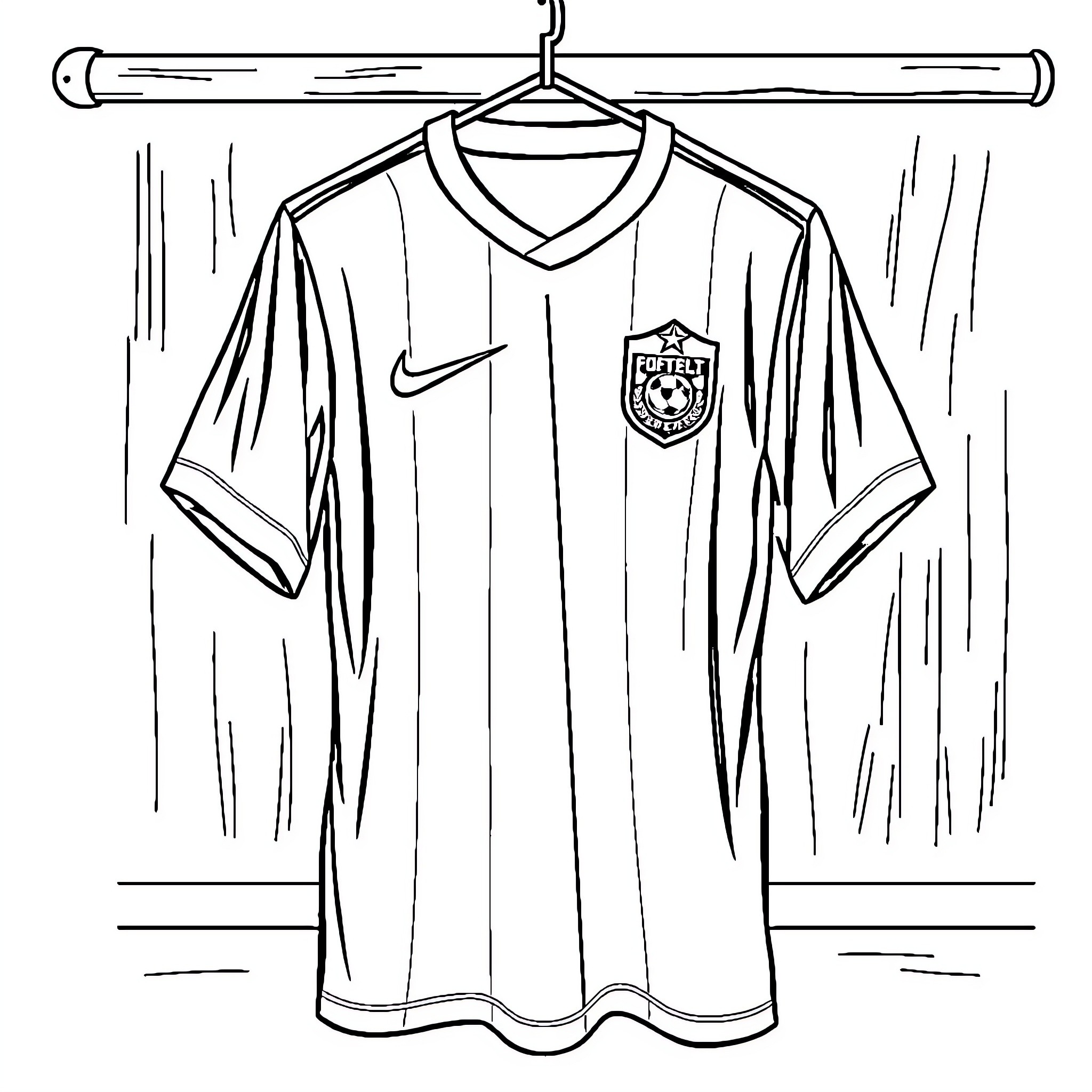 Football Shirt Hanging in the Locker Room Coloring Page (free black-and-white line drawing printable PDF for all, from beginners to advanced learners, including children, teens, adults, and seniors)