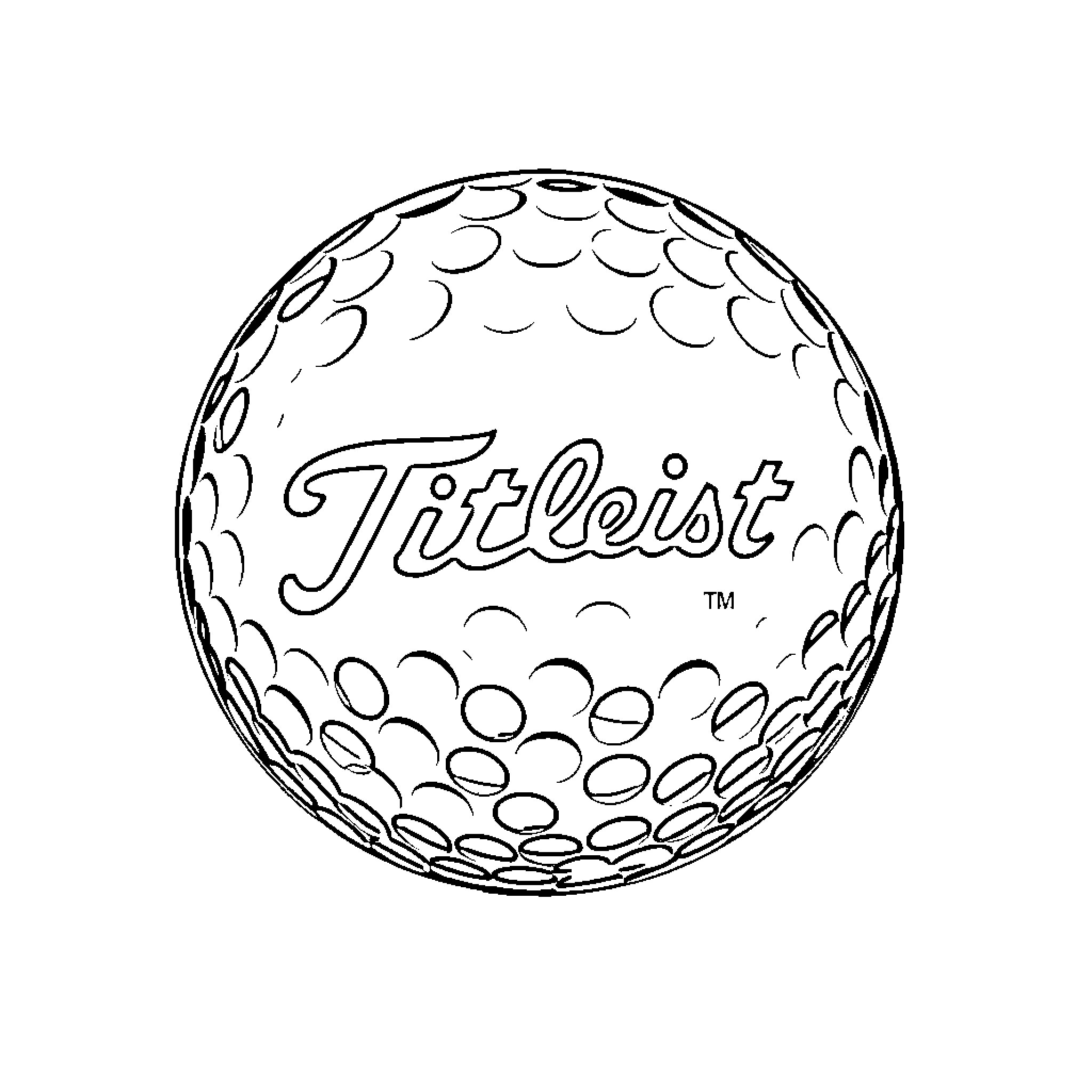 Golf Ball with Titleist Logo Coloring Page (free black-and-white line drawing printable PDF for all, from beginners to advanced learners, including children, teens, adults, and seniors)