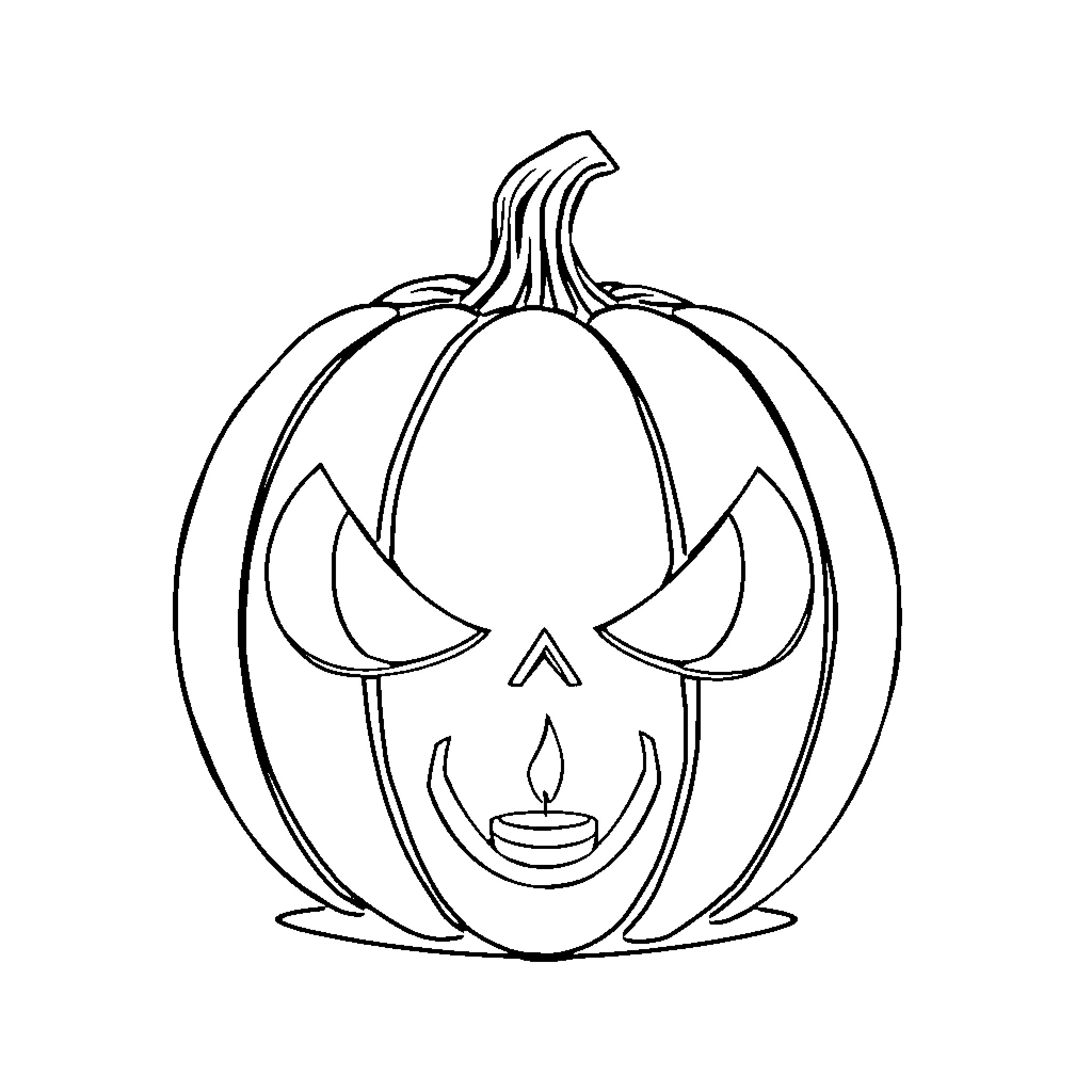 Pumpkin with spooky carved face Coloring Page (free black-and-white line drawing printable PDF for all, from beginners to advanced learners, including children, teens, adults, and seniors)