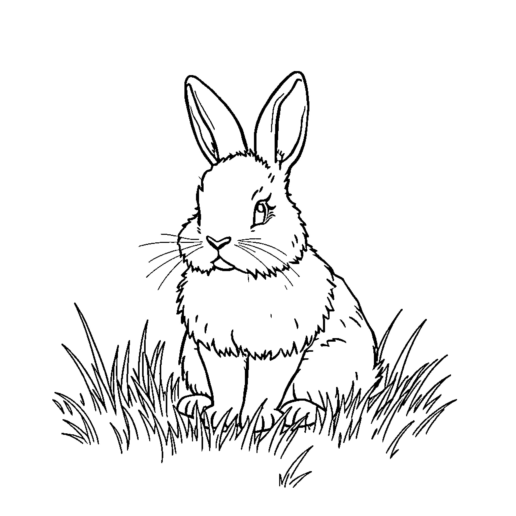 Khargosh sitting calmly in the meadow Coloring Page (free black-and-white line drawing printable PDF for all, from beginners to advanced learners, including children, teens, adults, and seniors)