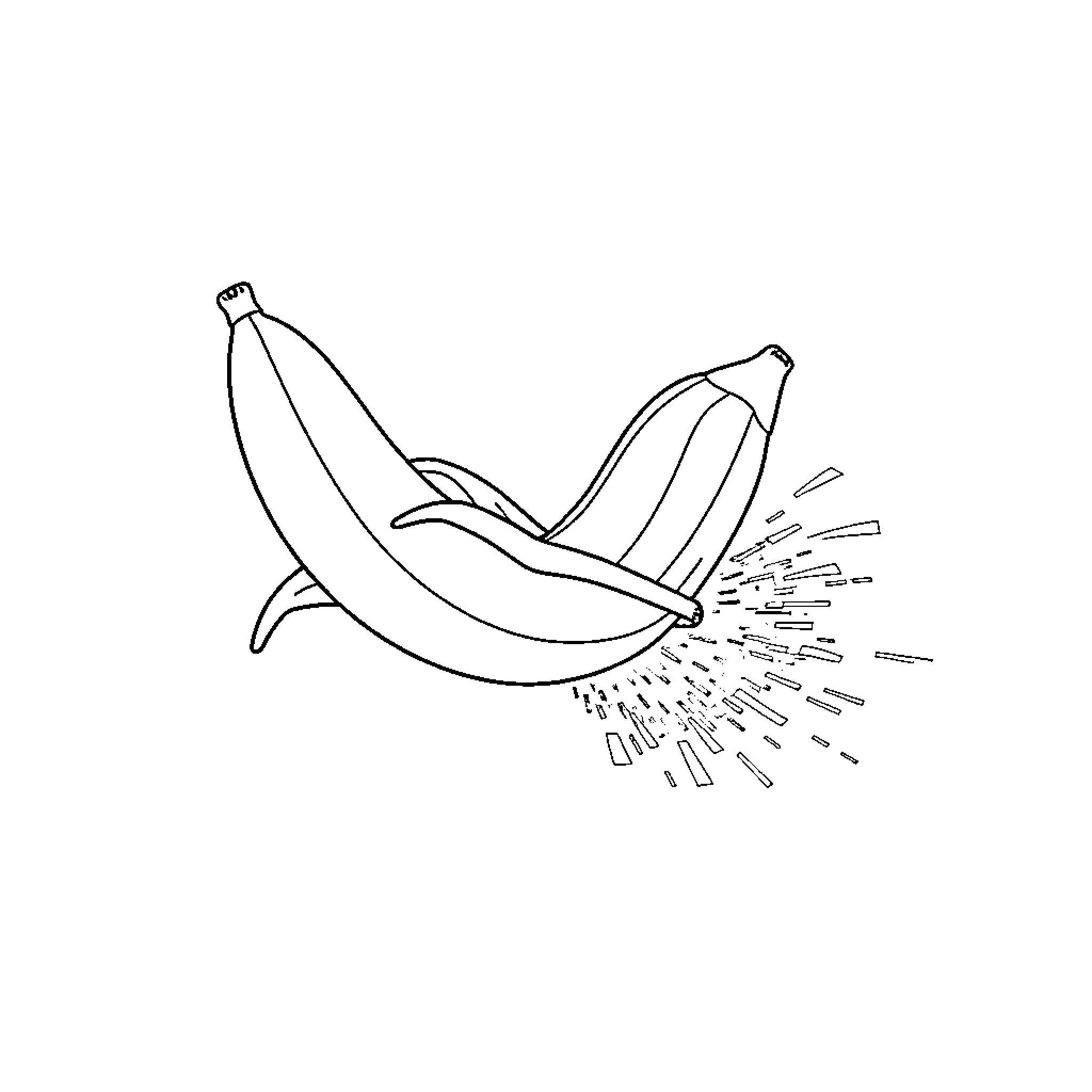 Banana bursting with energy Coloring Page (free black-and-white line drawing printable PDF for all, from beginners to advanced learners, including children, teens, adults, and seniors)