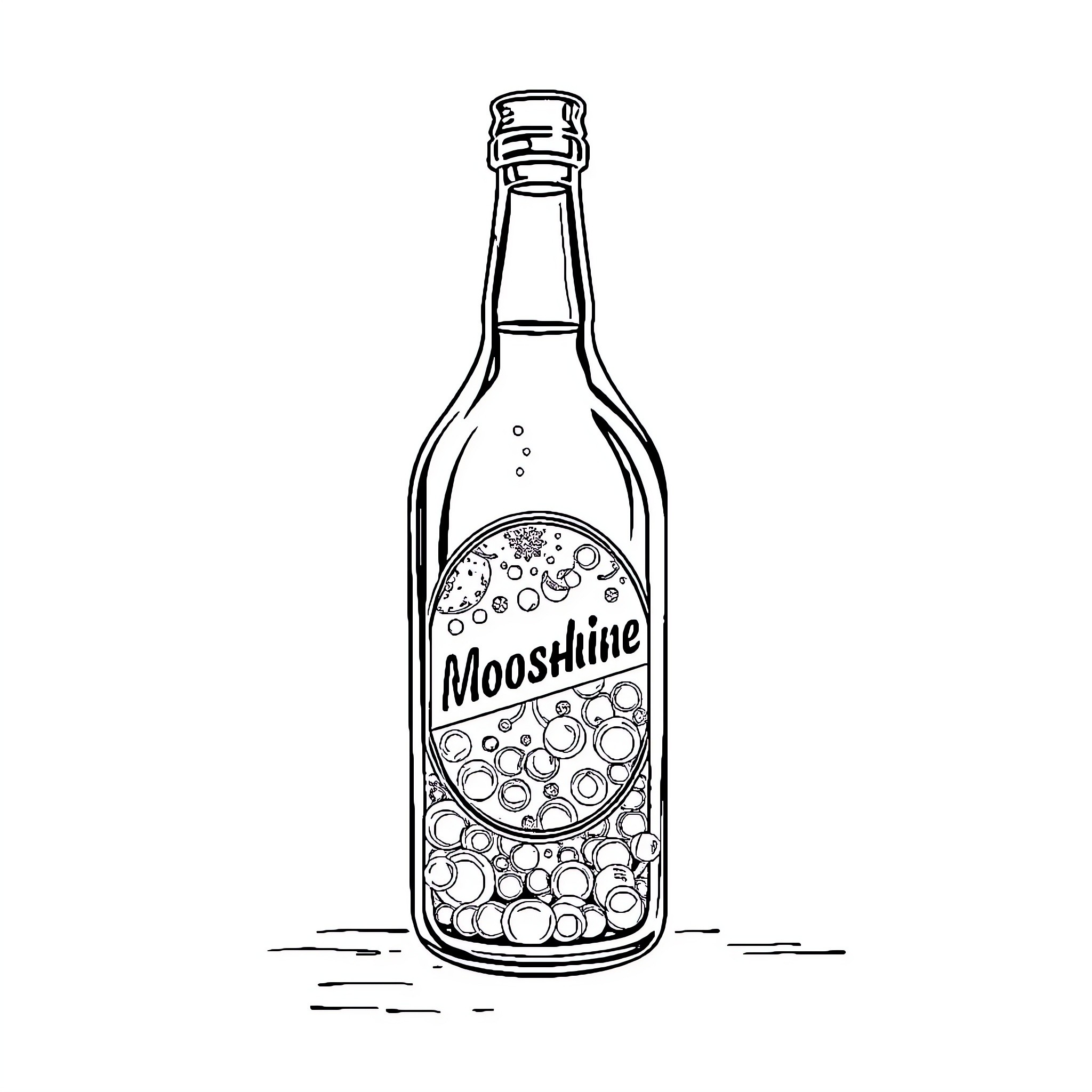 Moonshine bottle with bubbly contents Coloring Page (free black-and-white line drawing printable PDF for all, from beginners to advanced learners, including children, teens, adults, and seniors)