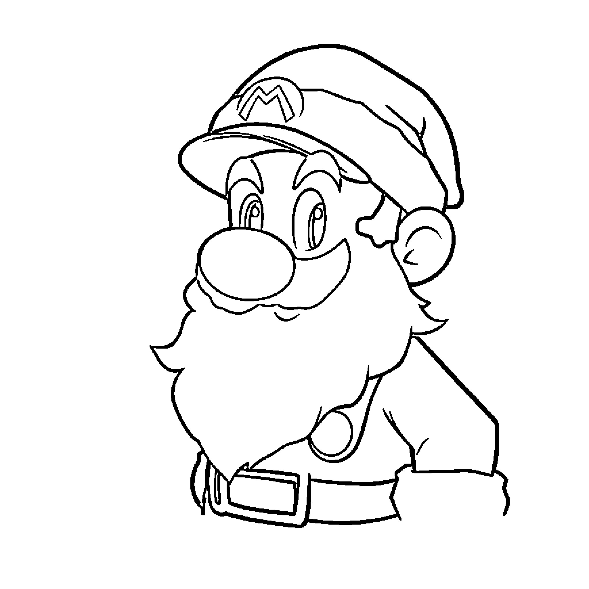 Mario in a happy and excited expression Coloring Page (free black-and-white line drawing printable PDF for all, from beginners to advanced learners, including children, teens, adults, and seniors)