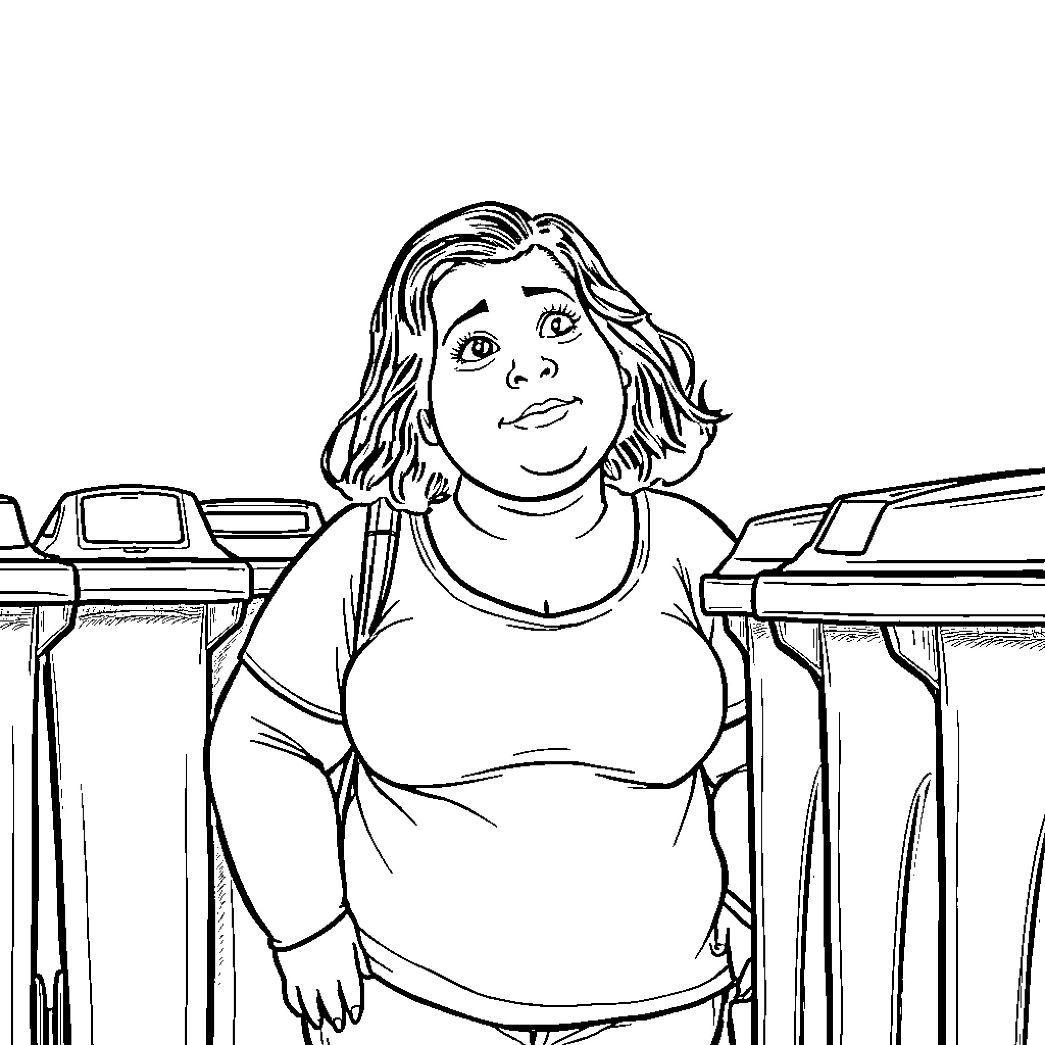 Woman smiling in a classroom setting Coloring Page (free black-and-white line drawing printable PDF for all, from beginners to advanced learners, including children, teens, adults, and seniors)