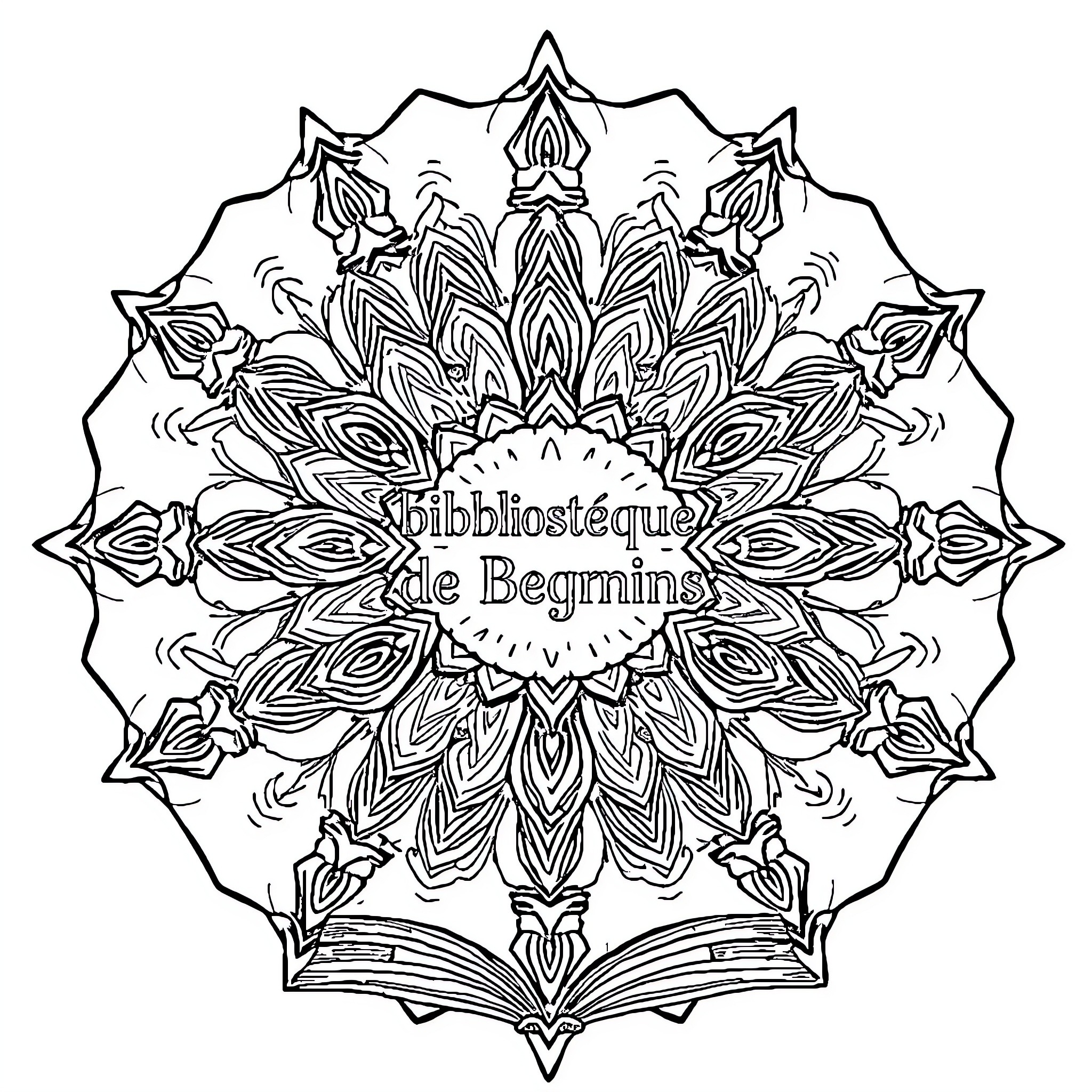 Mandala of an Open Book with Intricate Patterns Coloring Page (free black-and-white line drawing printable PDF for all, from beginners to advanced learners, including children, teens, adults, and seniors)