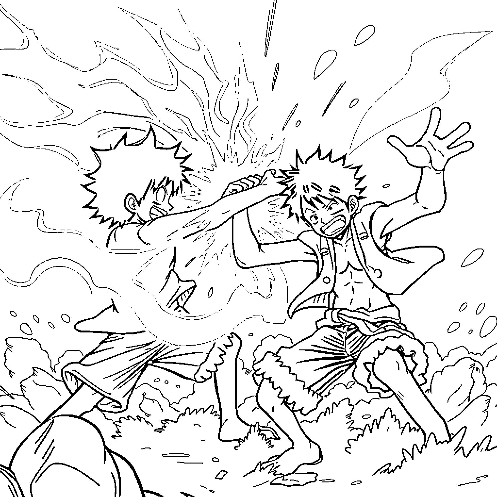 Midoriya's Explosive Heroic Stance Coloring Page (free black-and-white line drawing printable PDF for all, from beginners to advanced learners, including children, teens, adults, and seniors)