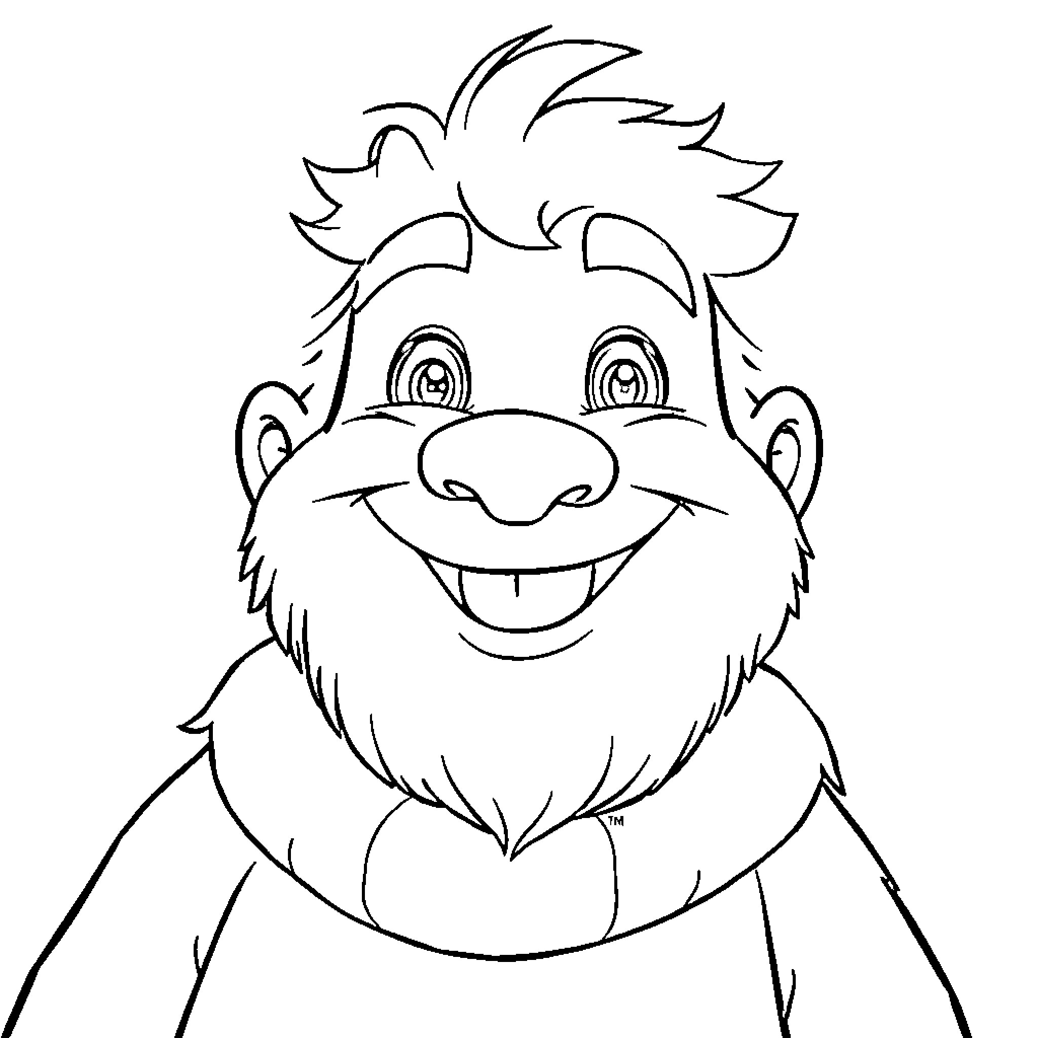 Klaus the Friendly Troll with a Big Smile Coloring Page (free black-and-white line drawing printable PDF for all, from beginners to advanced learners, including children, teens, adults, and seniors)