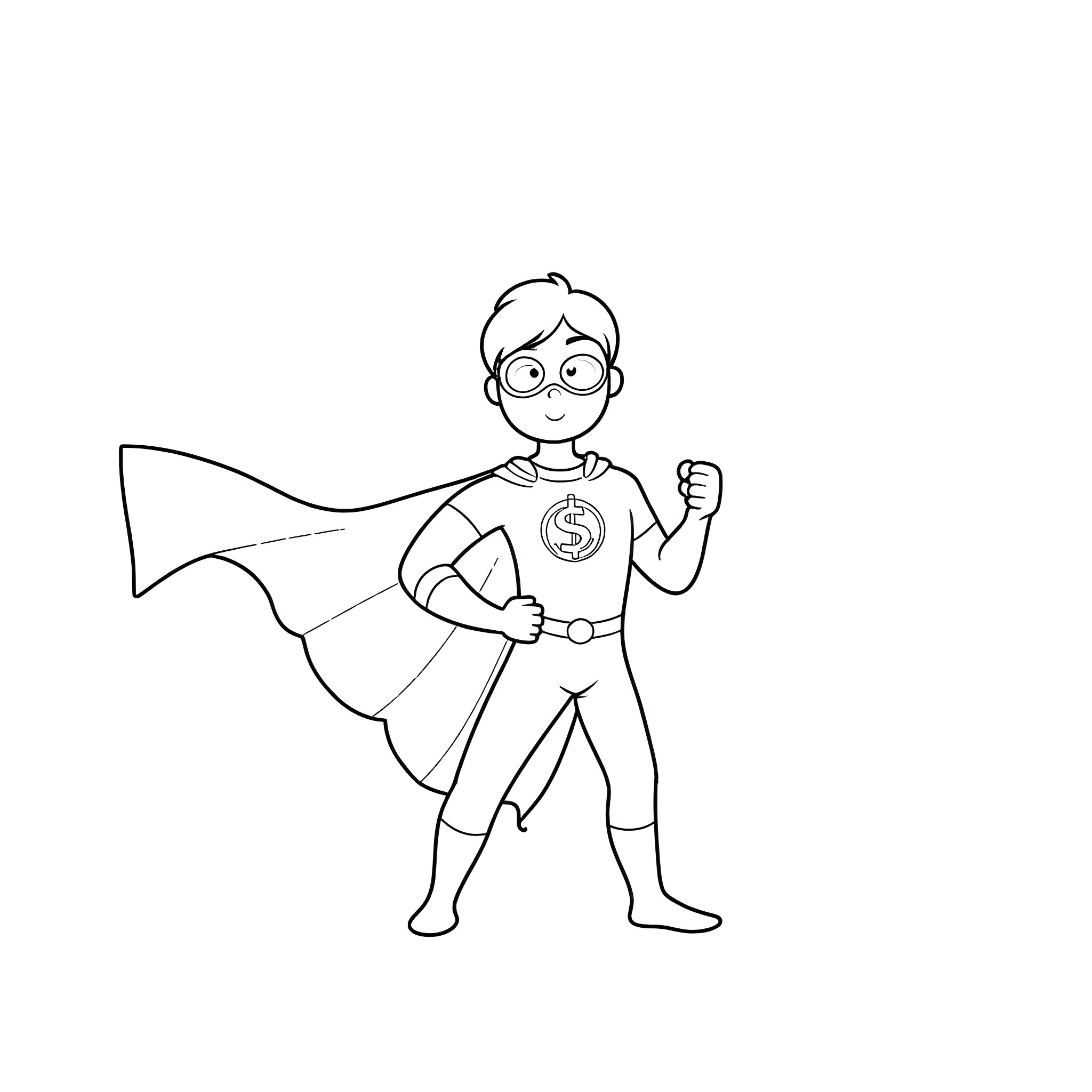 Super Hero Businessman with Confidence and Strength Coloring Page (free black-and-white line drawing printable PDF for all, from beginners to advanced learners, including children, teens, adults, and seniors)