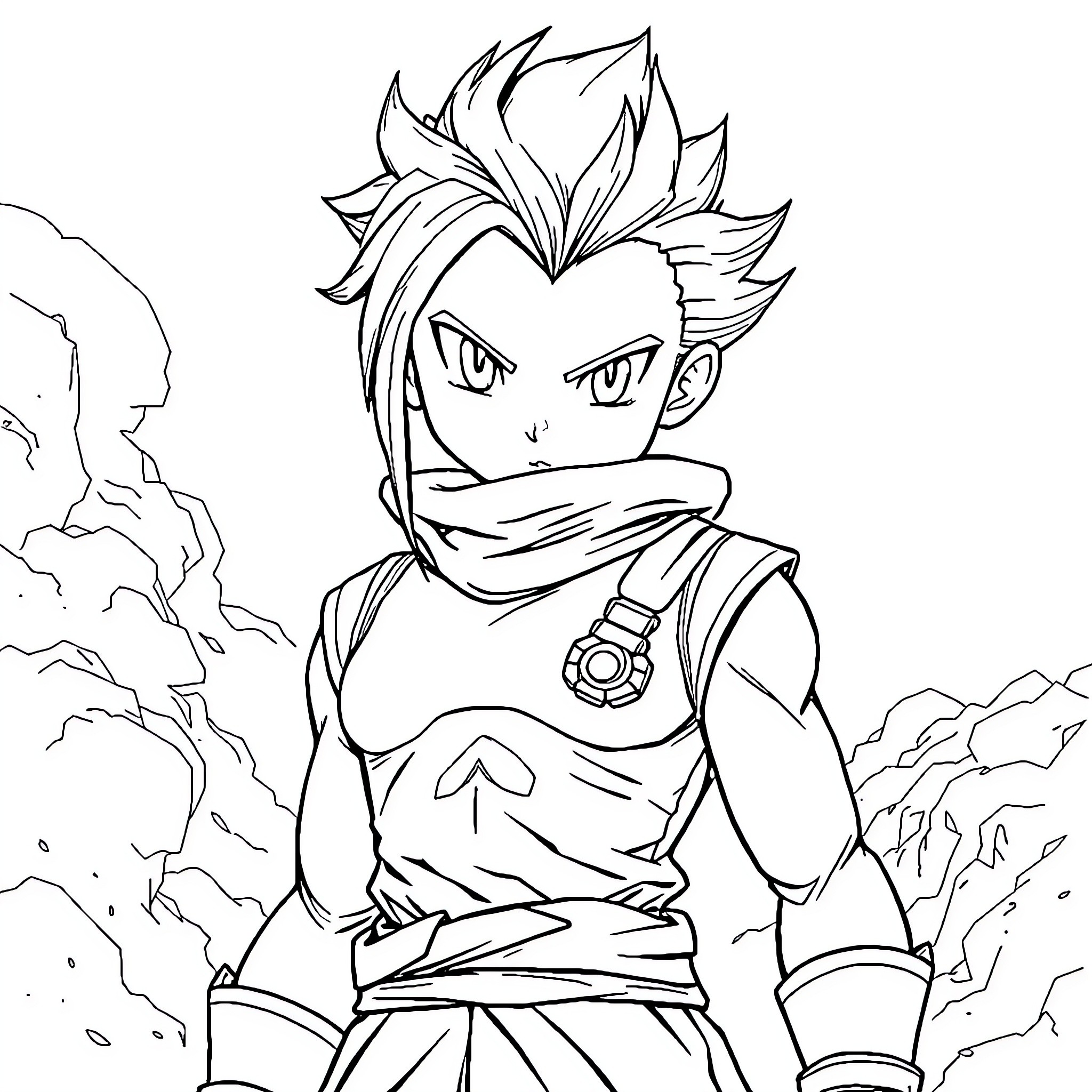Android 18 in fierce battle stance Coloring Page (free black-and-white line drawing printable PDF for all, from beginners to advanced learners, including children, teens, adults, and seniors)