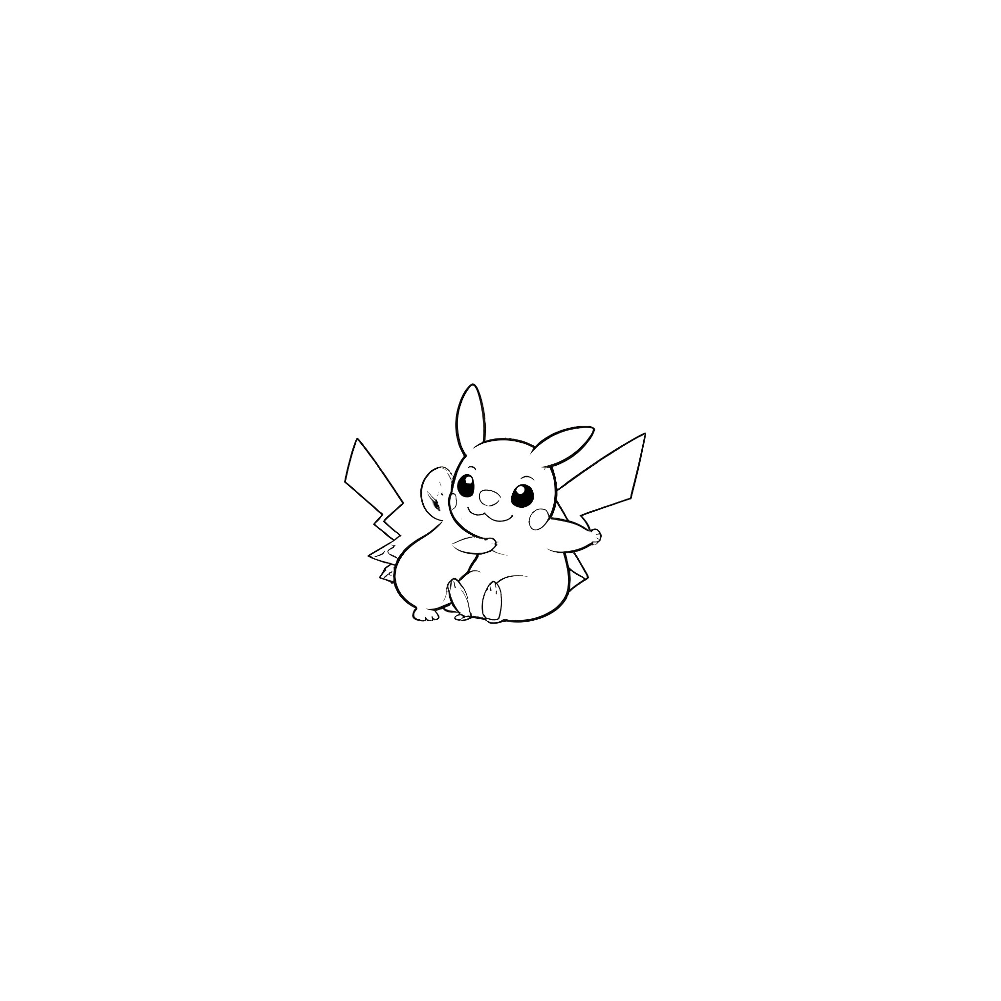 Pikachu in a cheerful and playful pose Coloring Page (free black-and-white line drawing printable PDF for all, from beginners to advanced learners, including children, teens, adults, and seniors)