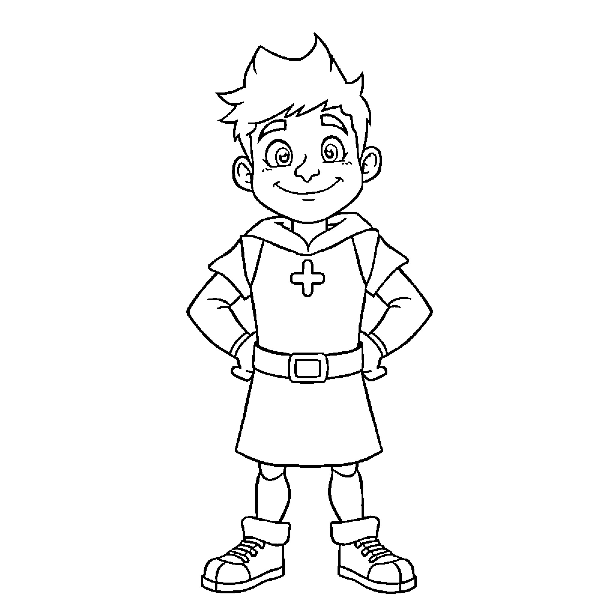 Arthur the Helpful and Cheerful Boy Coloring Page (free black-and-white line drawing printable PDF for all, from beginners to advanced learners, including children, teens, adults, and seniors)
