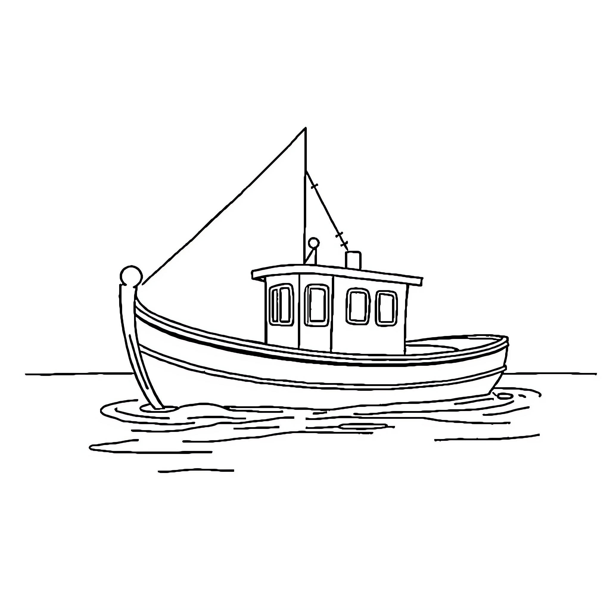 Boat sailing on the waters Coloring Page (free black-and-white line drawing printable PDF for all, from beginners to advanced learners, including children, teens, adults, and seniors)
