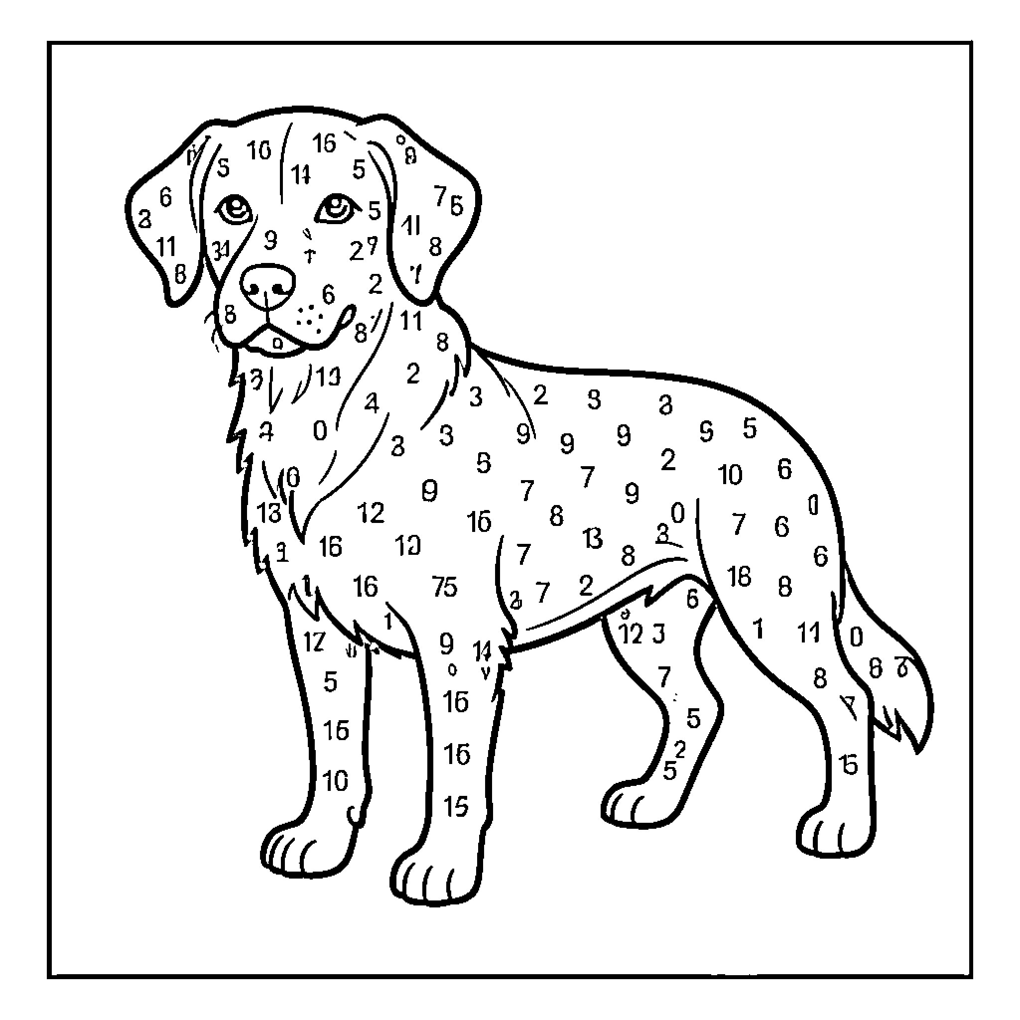 Dog standing calmly with a friendly expression Coloring Page (free black-and-white line drawing printable PDF for all, from beginners to advanced learners, including children, teens, adults, and seniors)