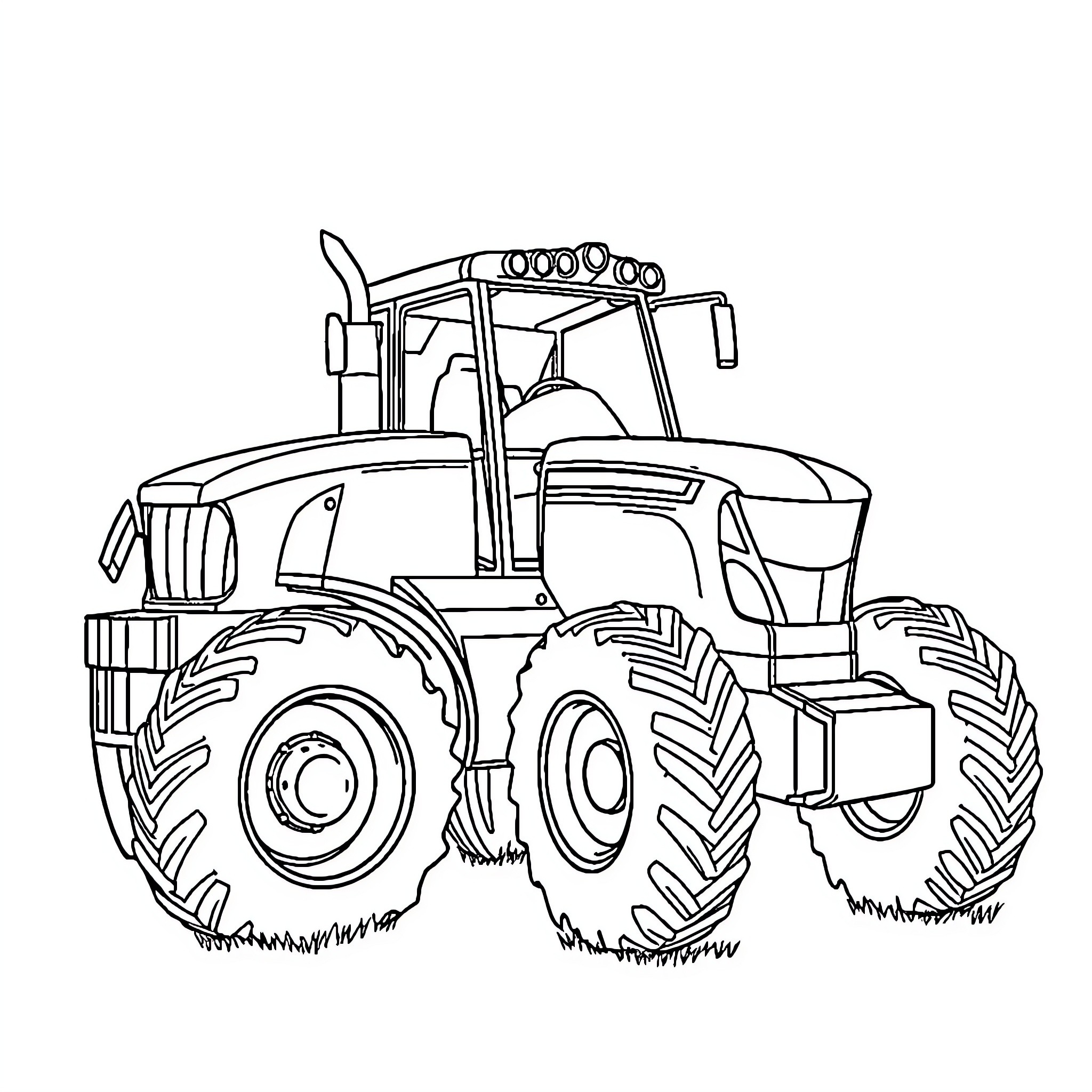 Transformer farm tractor with large wheels Coloring Page (free black-and-white line drawing printable PDF for all, from beginners to advanced learners, including children, teens, adults, and seniors)