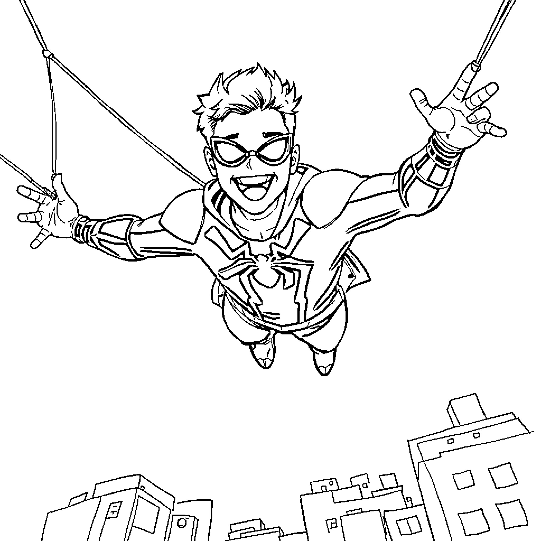 Tyler Joseph in a Spider-Man inspired action pose Coloring Page (free black-and-white line drawing printable PDF for all, from beginners to advanced learners, including children, teens, adults, and seniors)