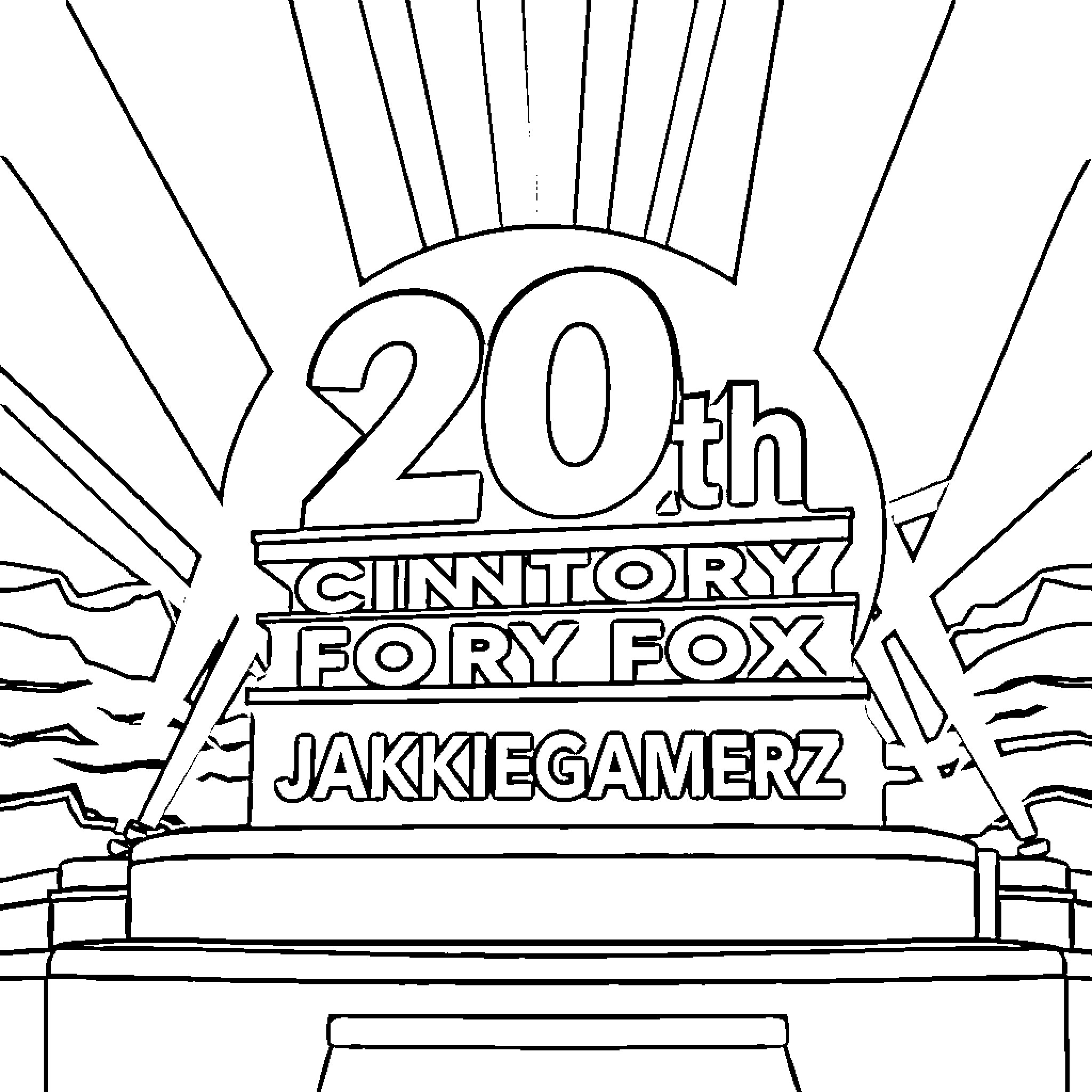 Logo for 20th Century Fox with Jakkiegamerz Coloring Page (free black-and-white line drawing printable PDF for all, from beginners to advanced learners, including children, teens, adults, and seniors)