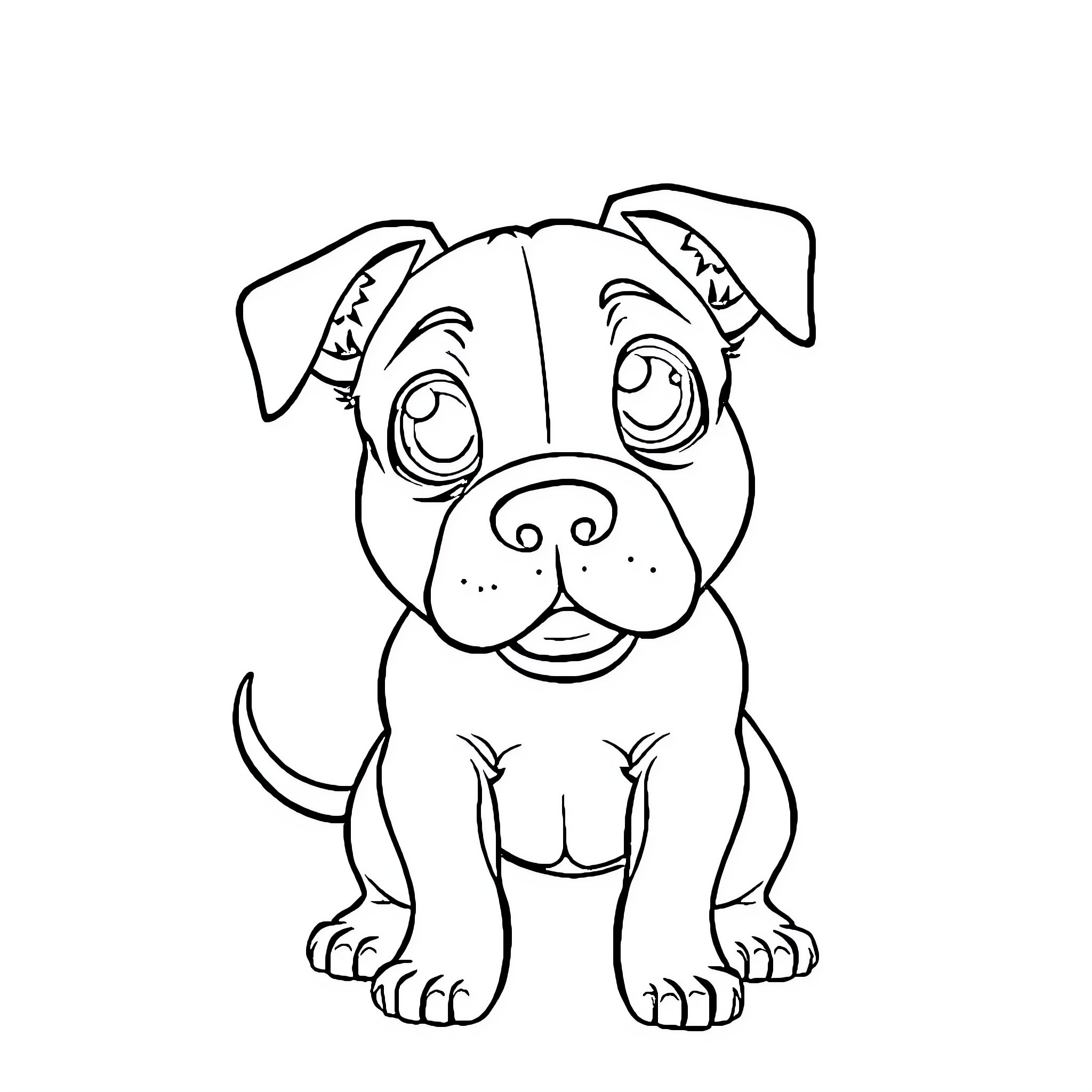 Pitbull puppy with big eyes and happy expression Coloring Page (free black-and-white line drawing printable PDF for all, from beginners to advanced learners, including children, teens, adults, and seniors)
