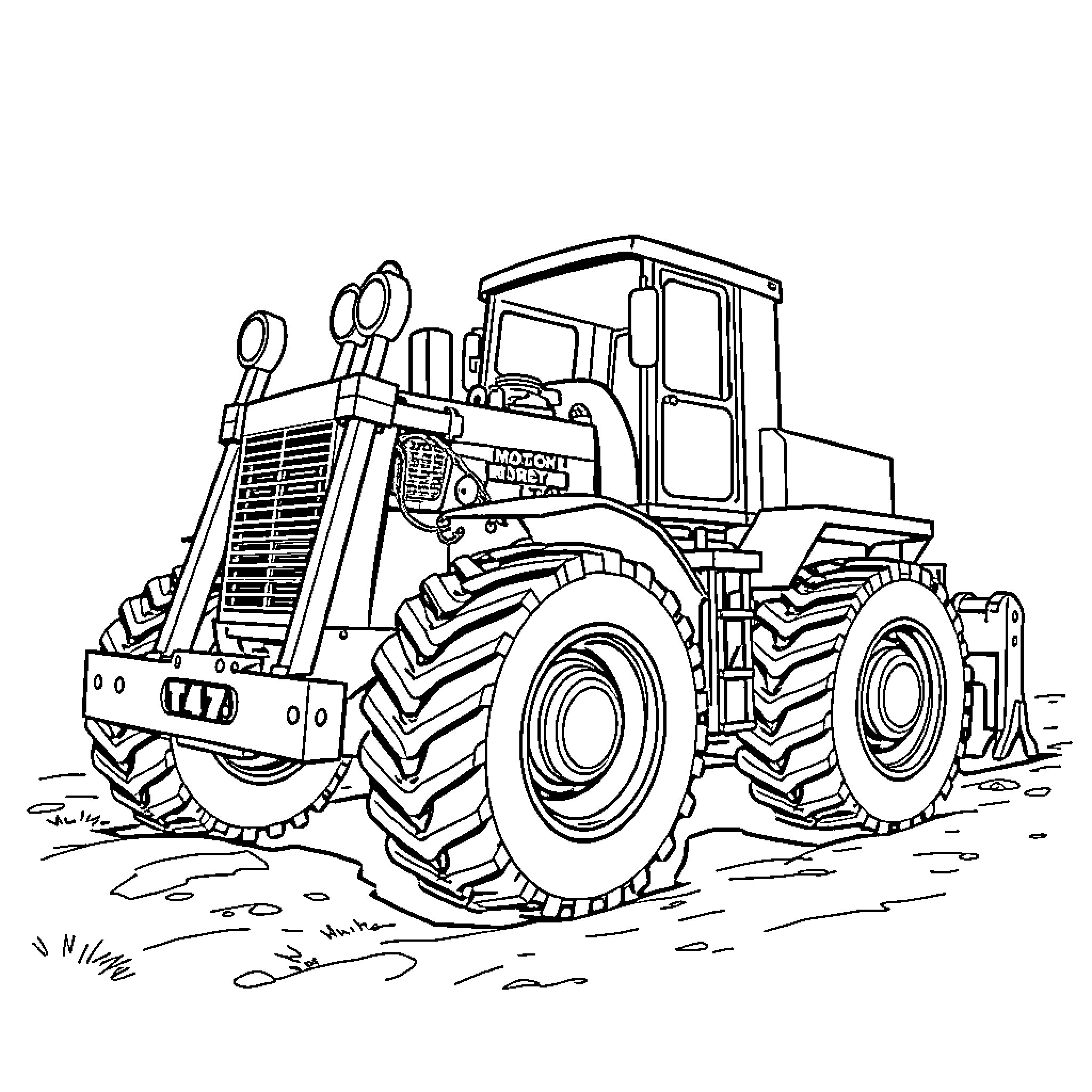 Bulldozer in action on the construction site Coloring Page (free black-and-white line drawing printable PDF for all, from beginners to advanced learners, including children, teens, adults, and seniors)