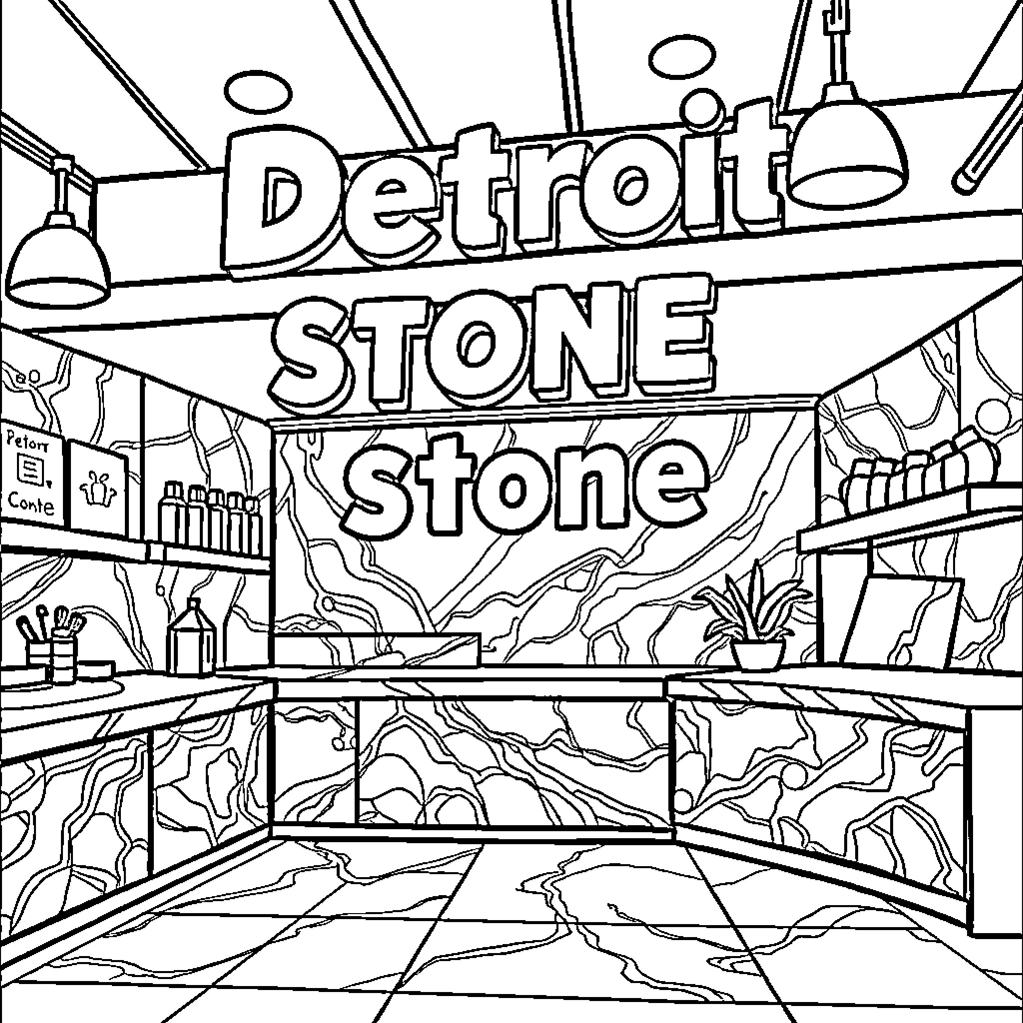 Stone building with industrial equipment Coloring Page (free black-and-white line drawing printable PDF for all, from beginners to advanced learners, including children, teens, adults, and seniors)
