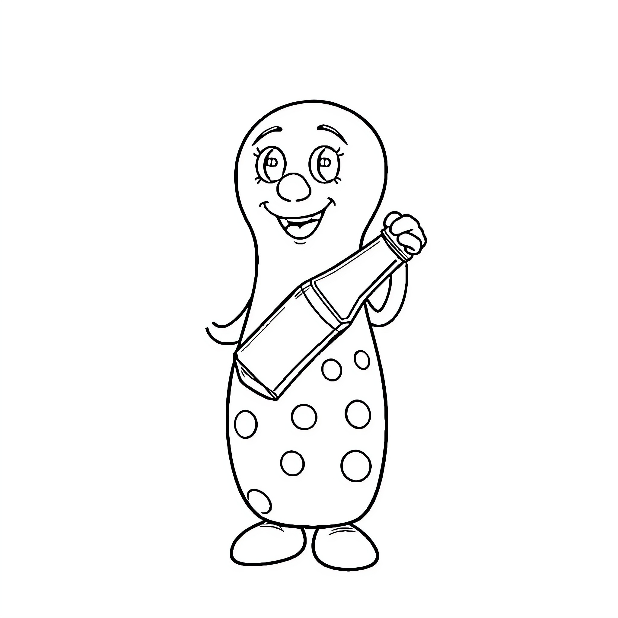 Pepa the Polka Dot Character Holding a Paintbrush Coloring Page (free black-and-white line drawing printable PDF for all, from beginners to advanced learners, including children, teens, adults, and seniors)