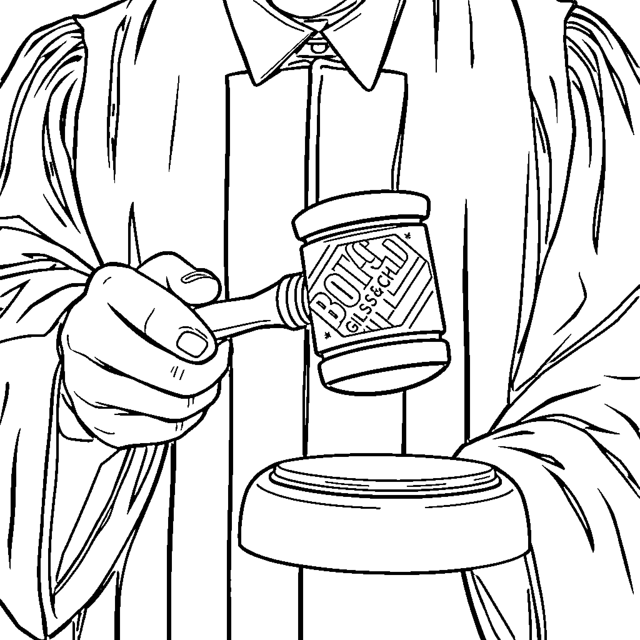 Gavel in the hand of a legal professional Coloring Page (free black-and-white line drawing printable PDF for all, from beginners to advanced learners, including children, teens, adults, and seniors)