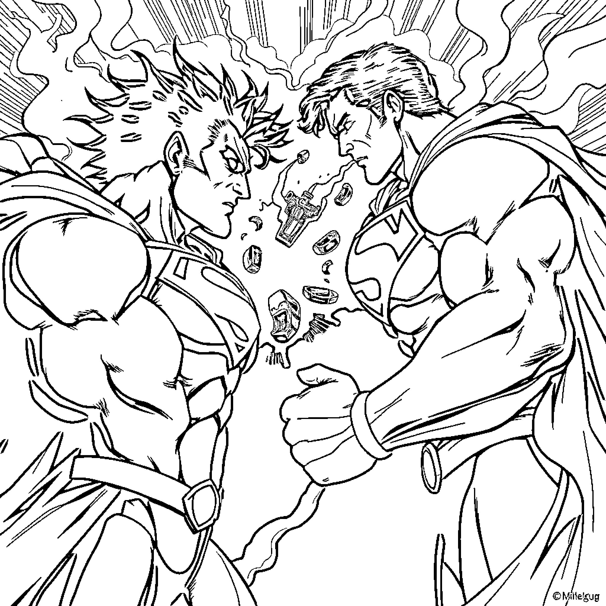 Wolverine's Fierce Clash with a Powerful Foe Coloring Page (free black-and-white line drawing printable PDF for all, from beginners to advanced learners, including children, teens, adults, and seniors)