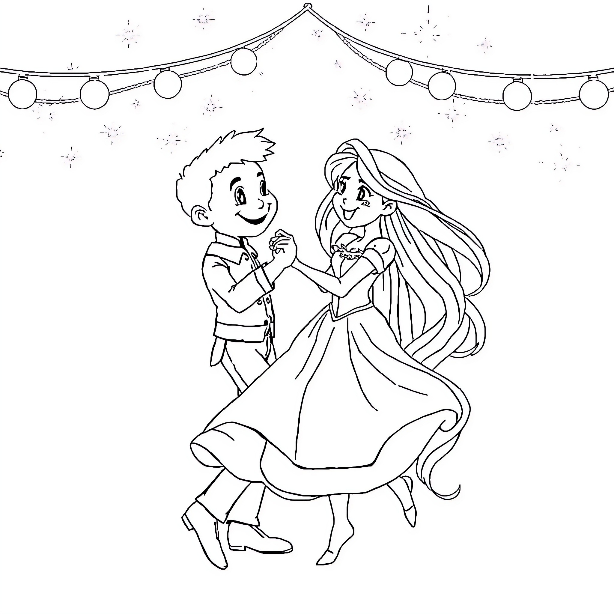 Bluey and friends celebrate under the stars Coloring Page (free black-and-white line drawing printable PDF for all, from beginners to advanced learners, including children, teens, adults, and seniors)