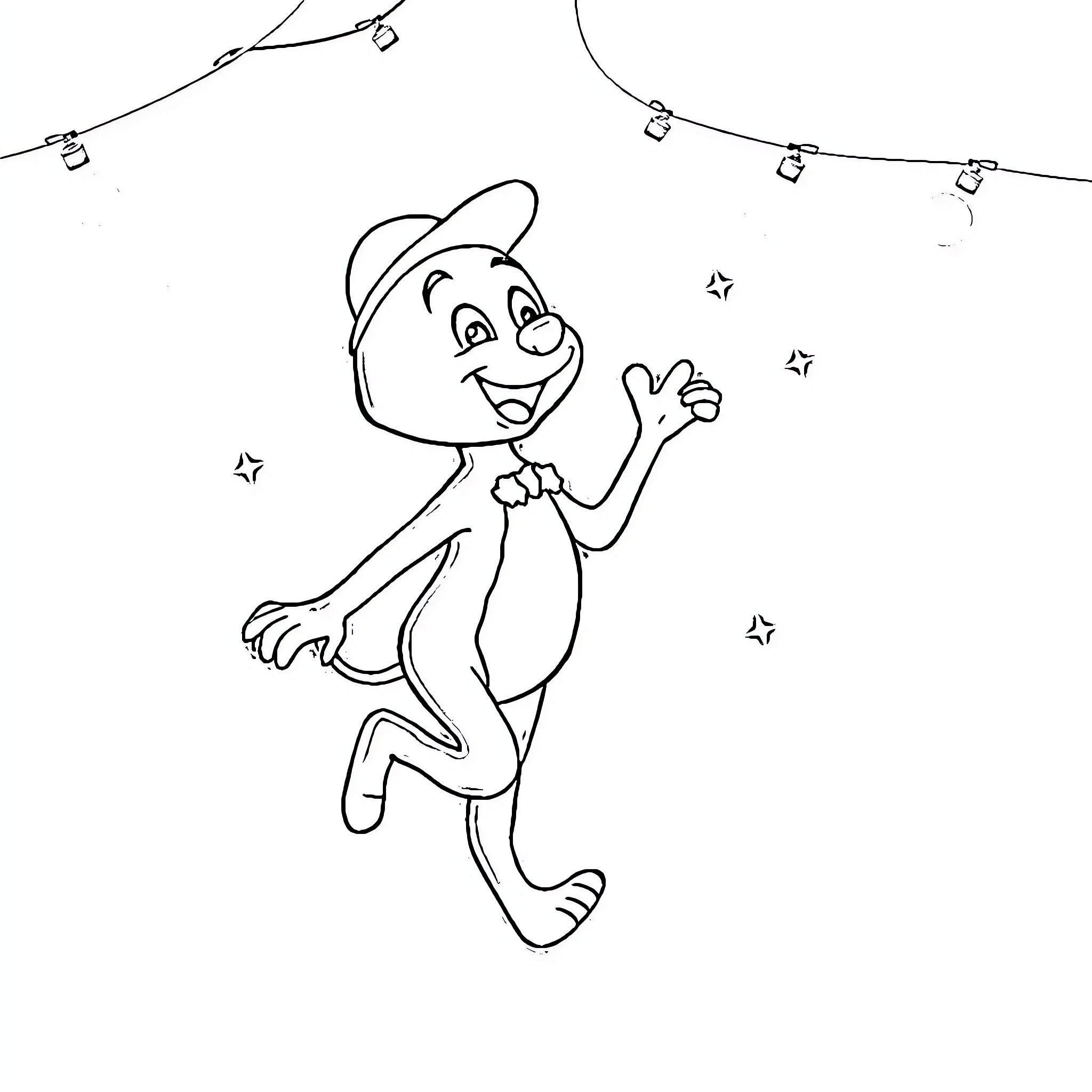 Bluey enjoying a magical night with twinkling stars Coloring Page (free black-and-white line drawing printable PDF for all, from beginners to advanced learners, including children, teens, adults, and seniors)