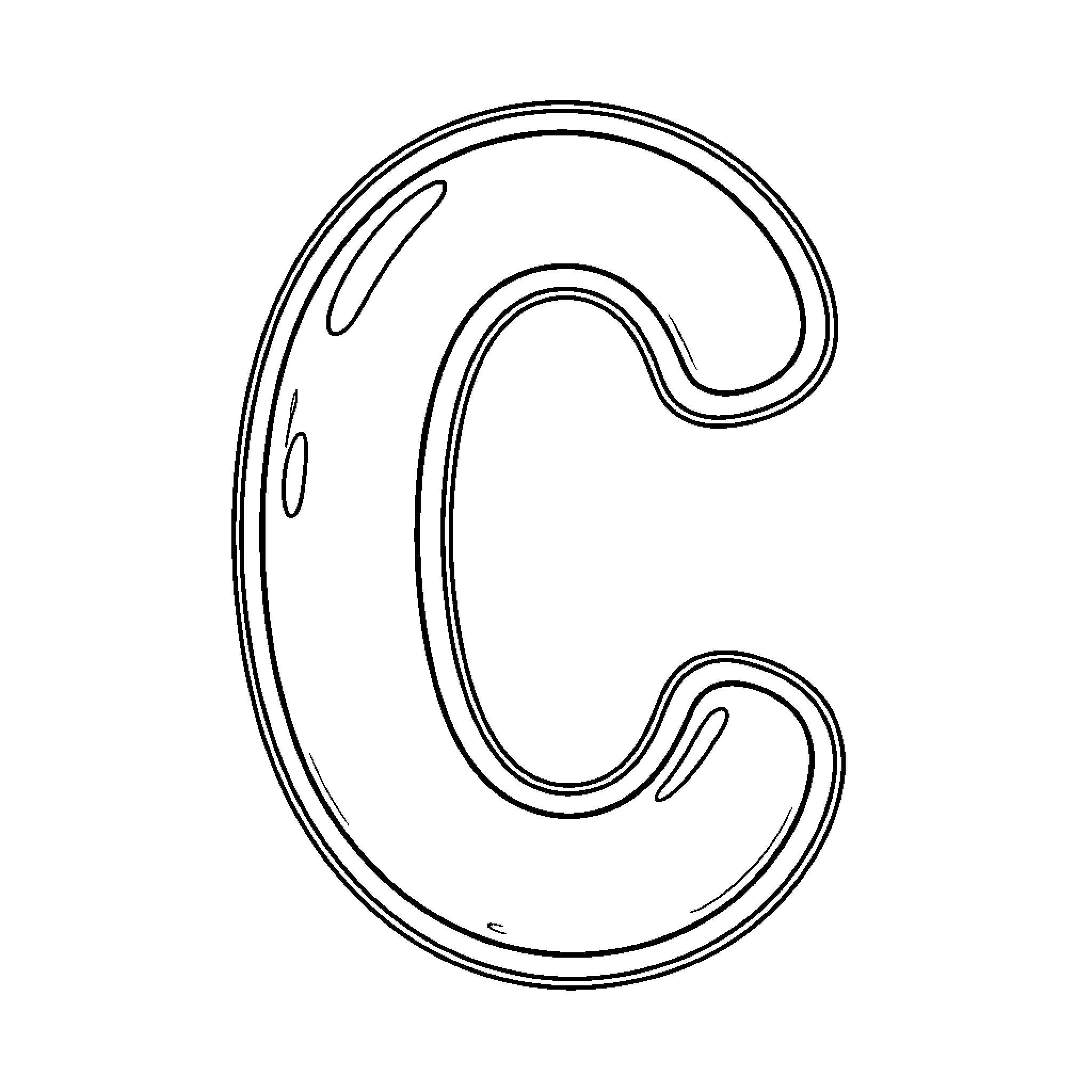 Cursive C shape design Coloring Page (free black-and-white line drawing printable PDF for all, from beginners to advanced learners, including children, teens, adults, and seniors)
